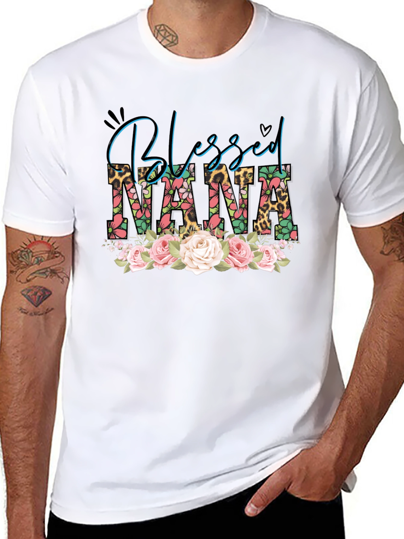 Blessed Nana Graphic T-Shirt Floral Leopard Print