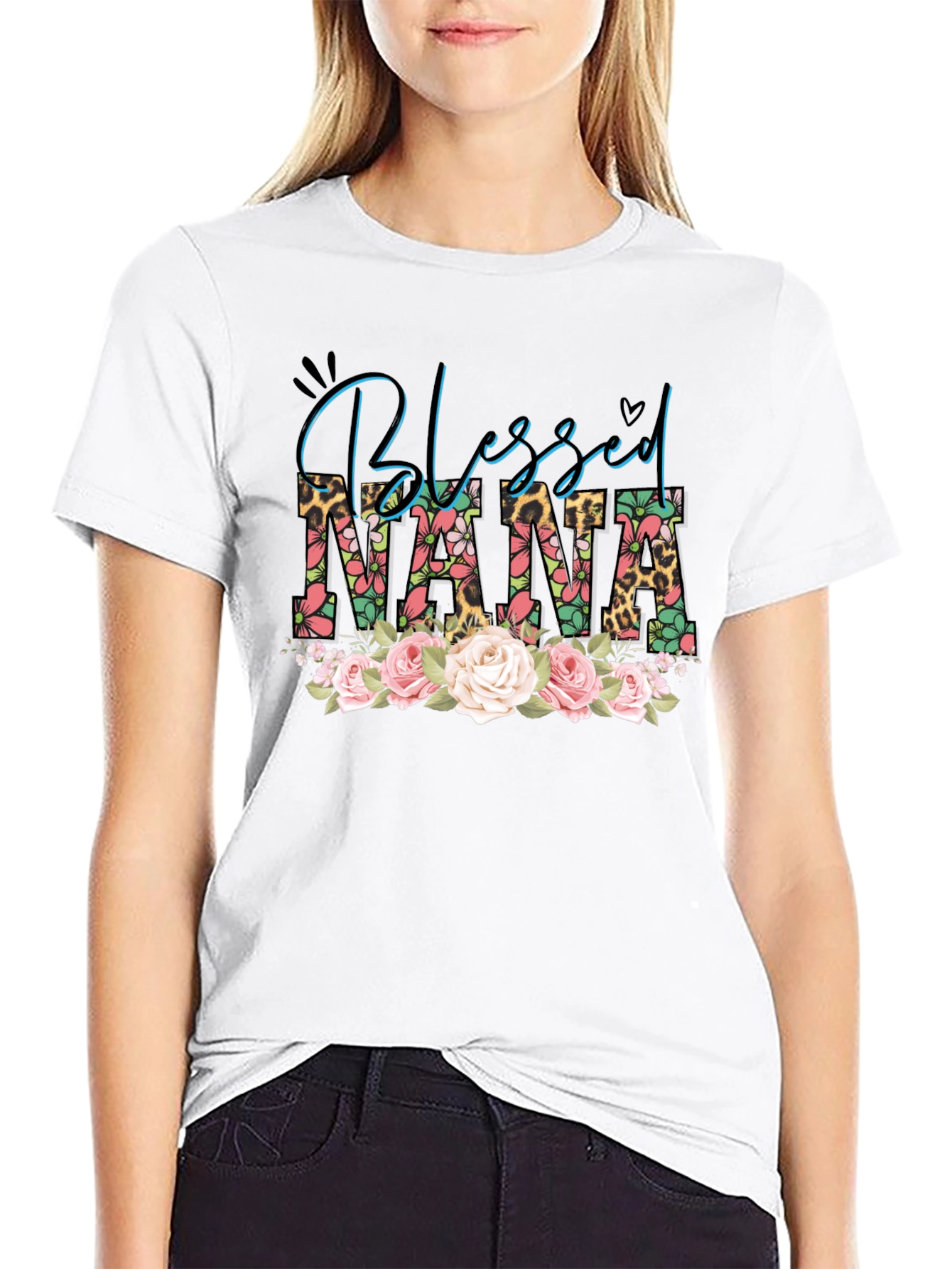 Blessed Nana Graphic T-Shirt Floral Leopard Print