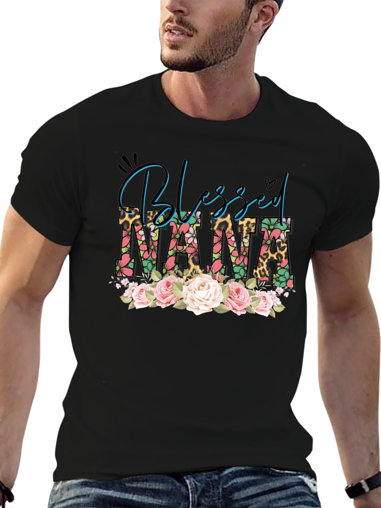 Blessed Nana Graphic T-Shirt Floral Leopard Print