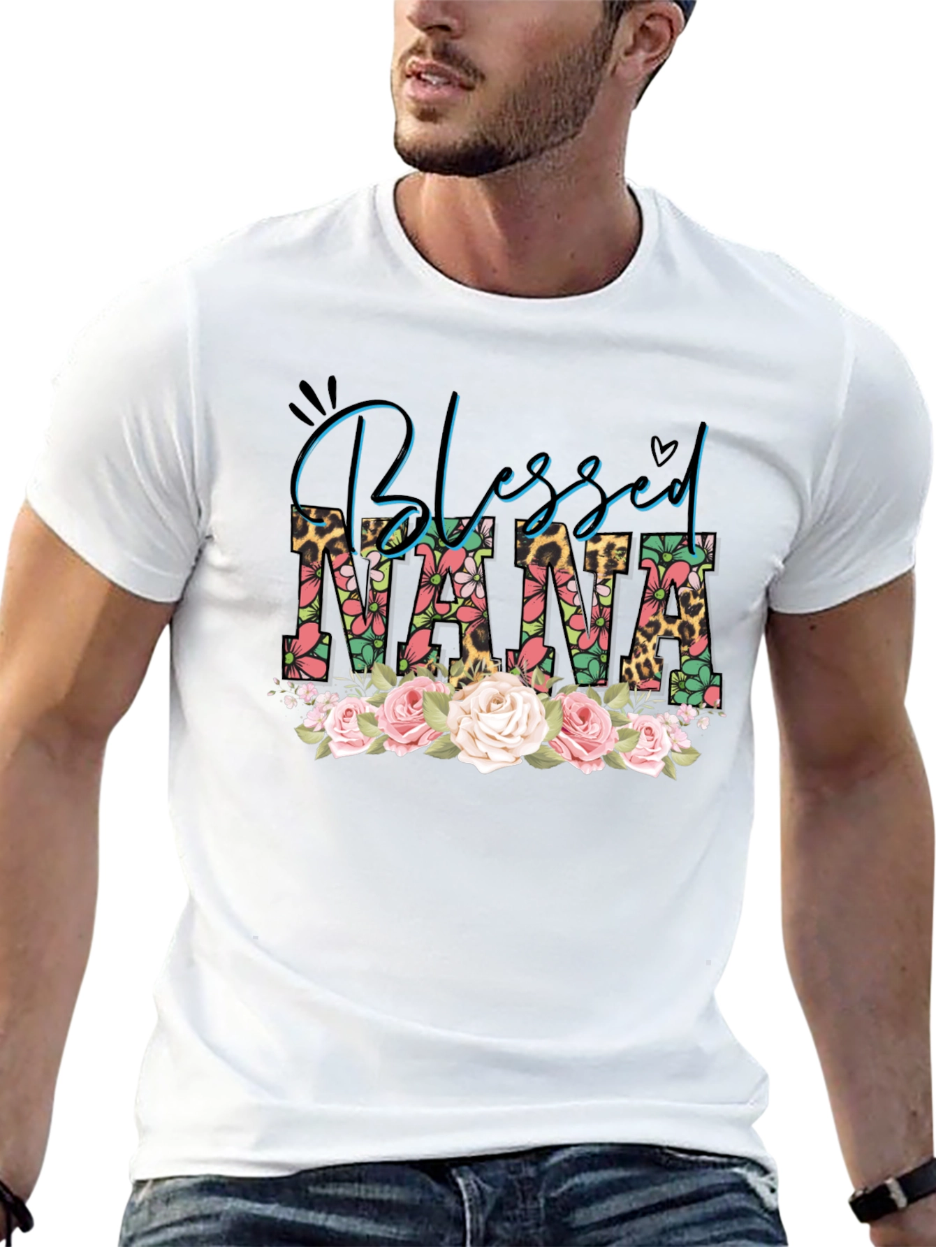 Blessed Nana Graphic T-Shirt Floral Leopard Print