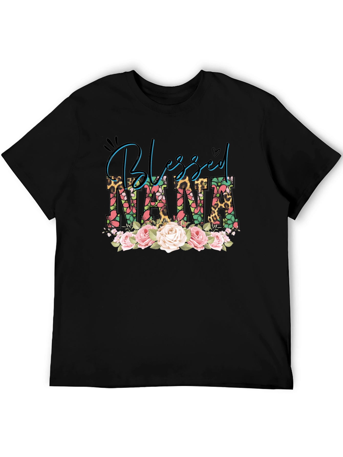 Blessed Nana Graphic T-Shirt Floral Leopard Print