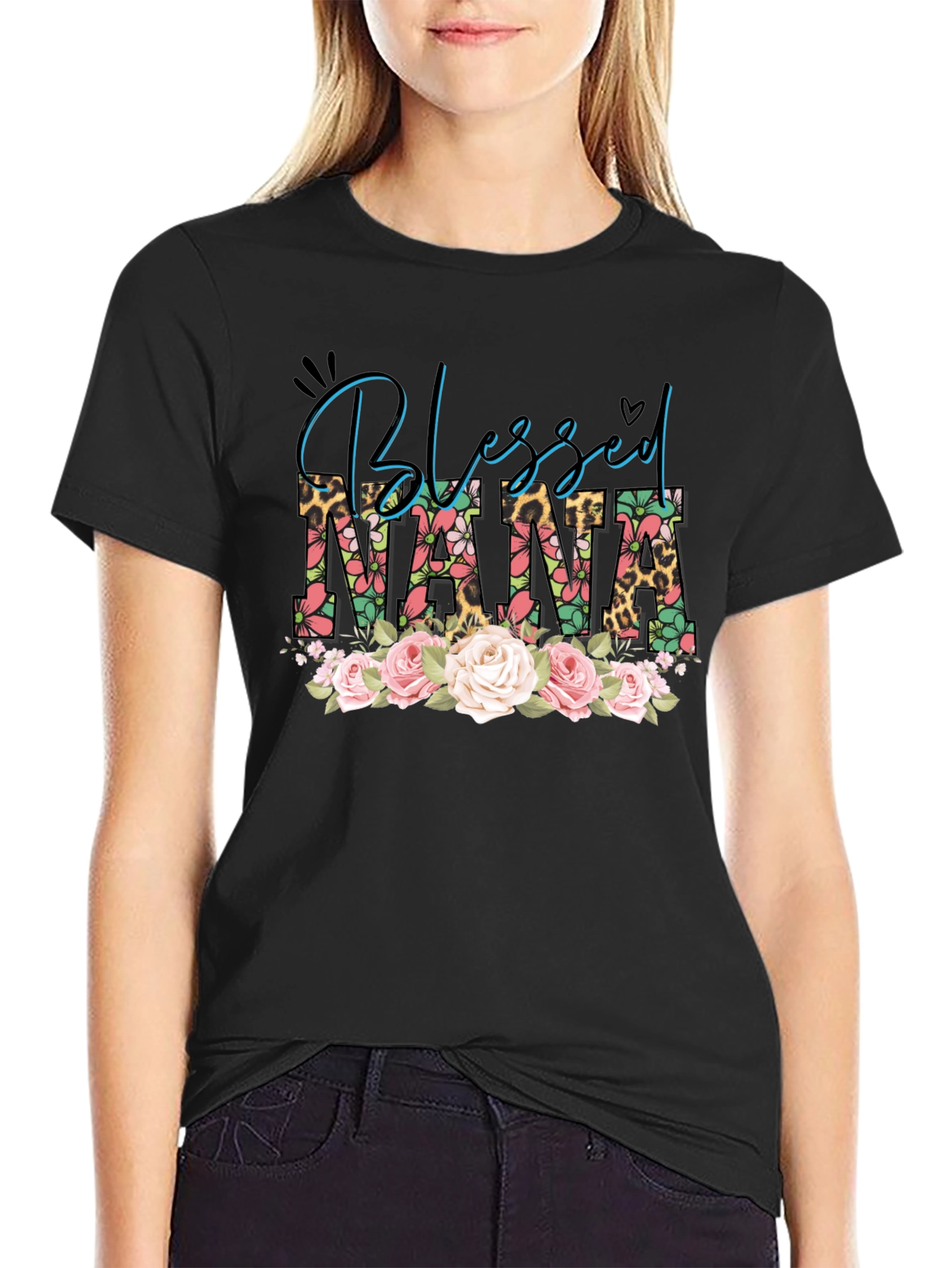 Blessed Nana Graphic T-Shirt Floral Leopard Print