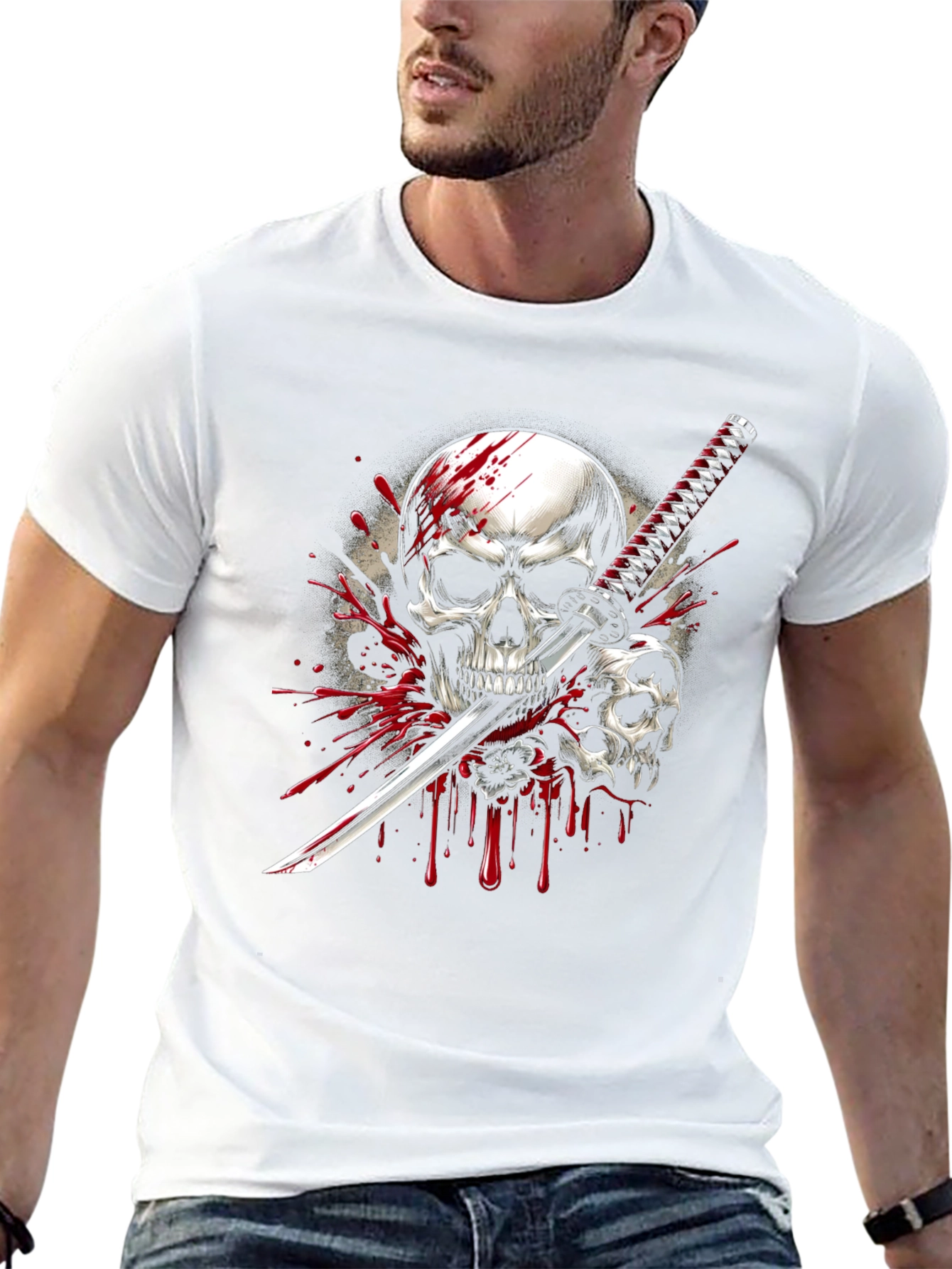 Skull Katana Graphic Tee - Mens Black T-Shirt