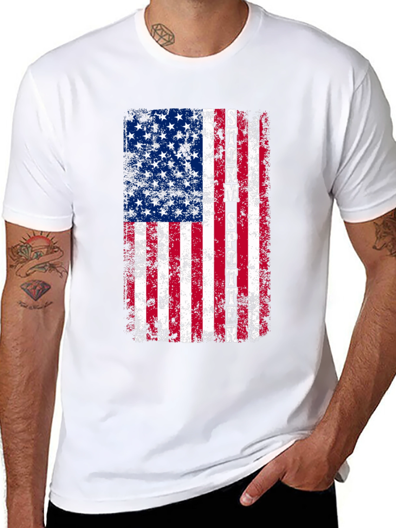 Storm Spotter Distressed American Flag Graphic T-Shirt