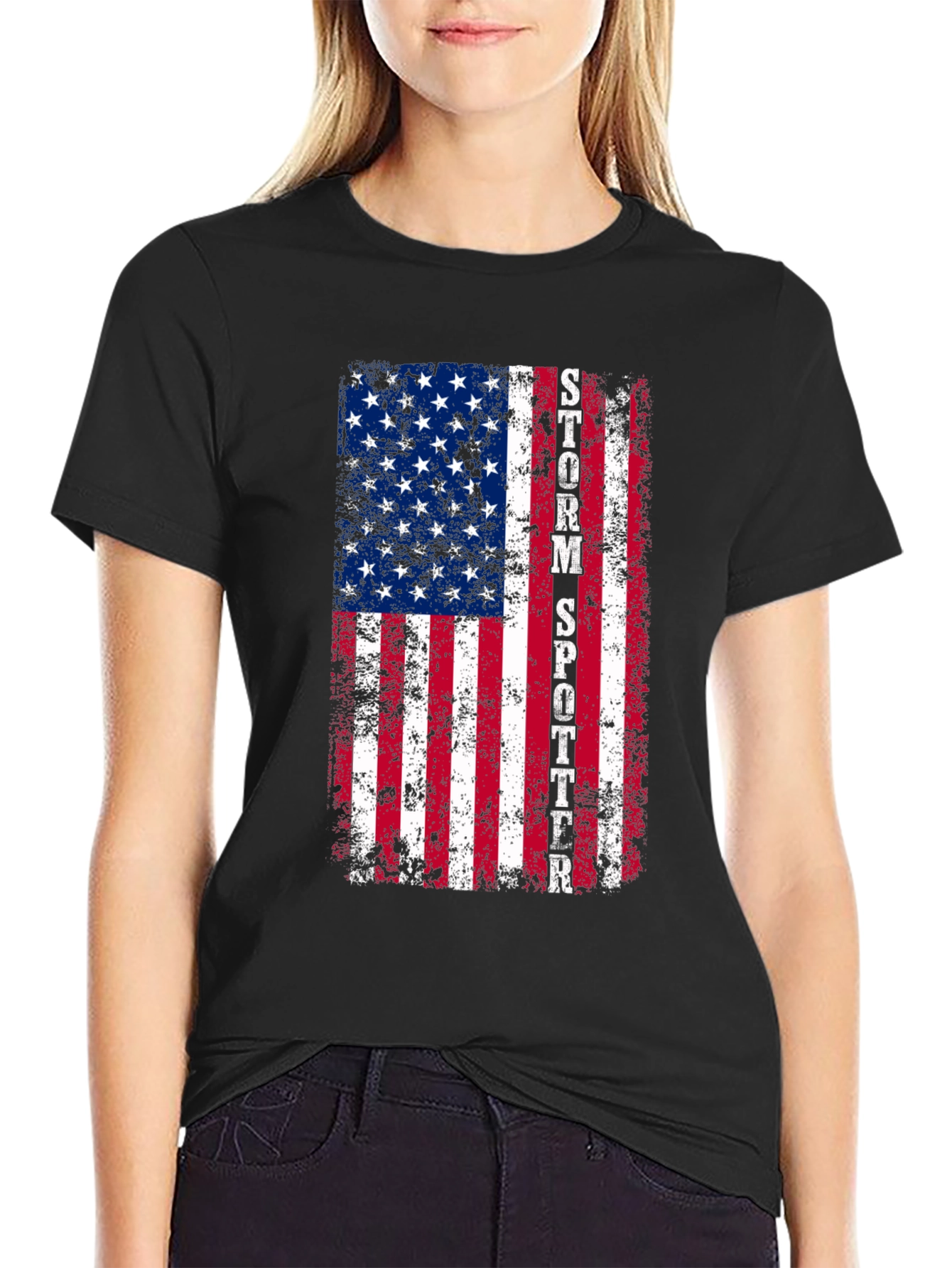 Storm Spotter Distressed American Flag Graphic T-Shirt