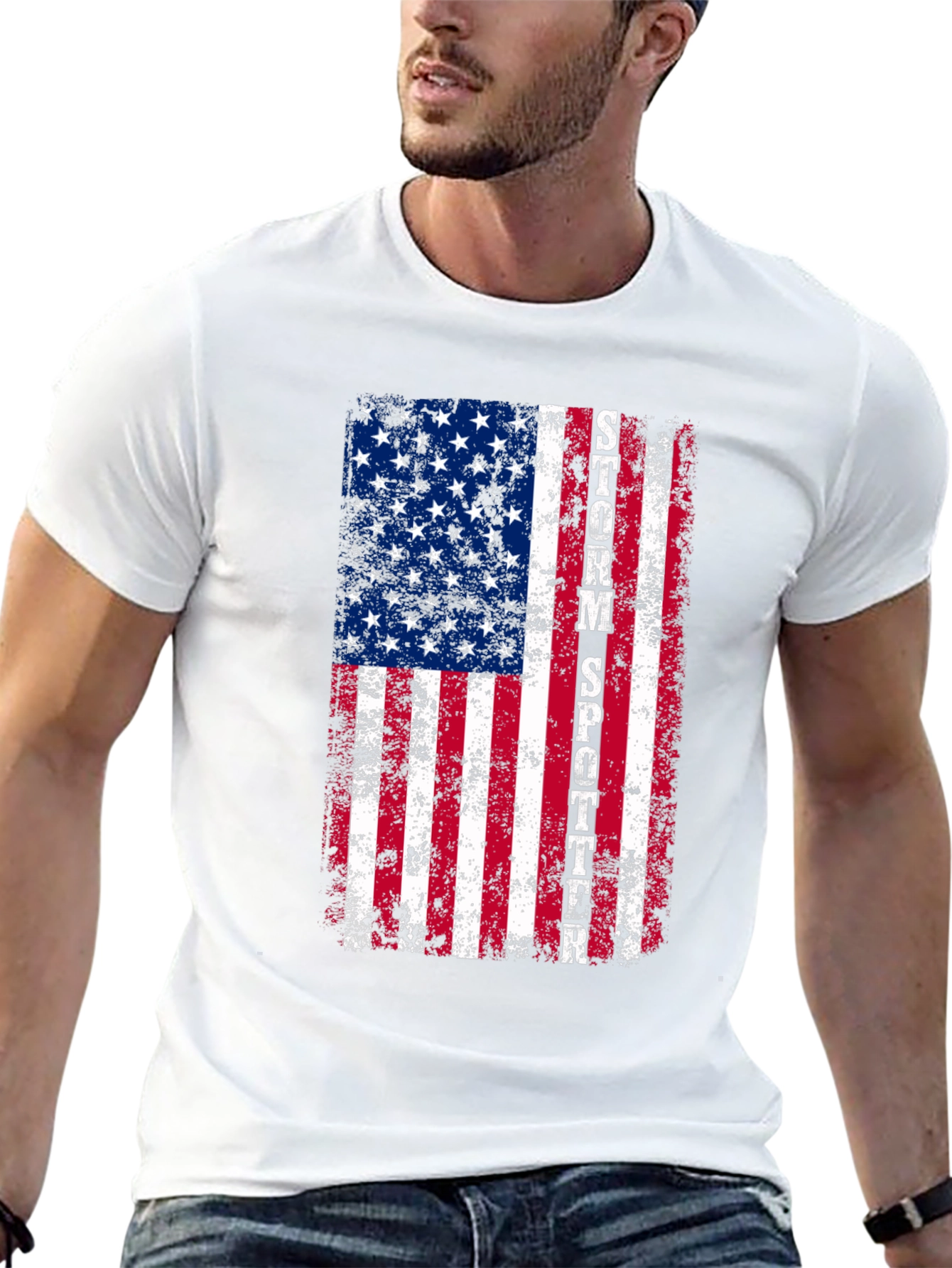 Storm Spotter Distressed American Flag Graphic T-Shirt