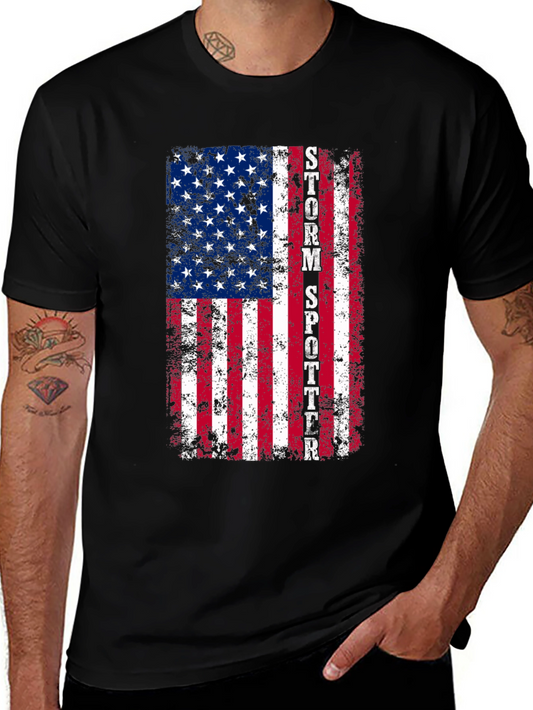 Storm Spotter Distressed American Flag Graphic T-Shirt