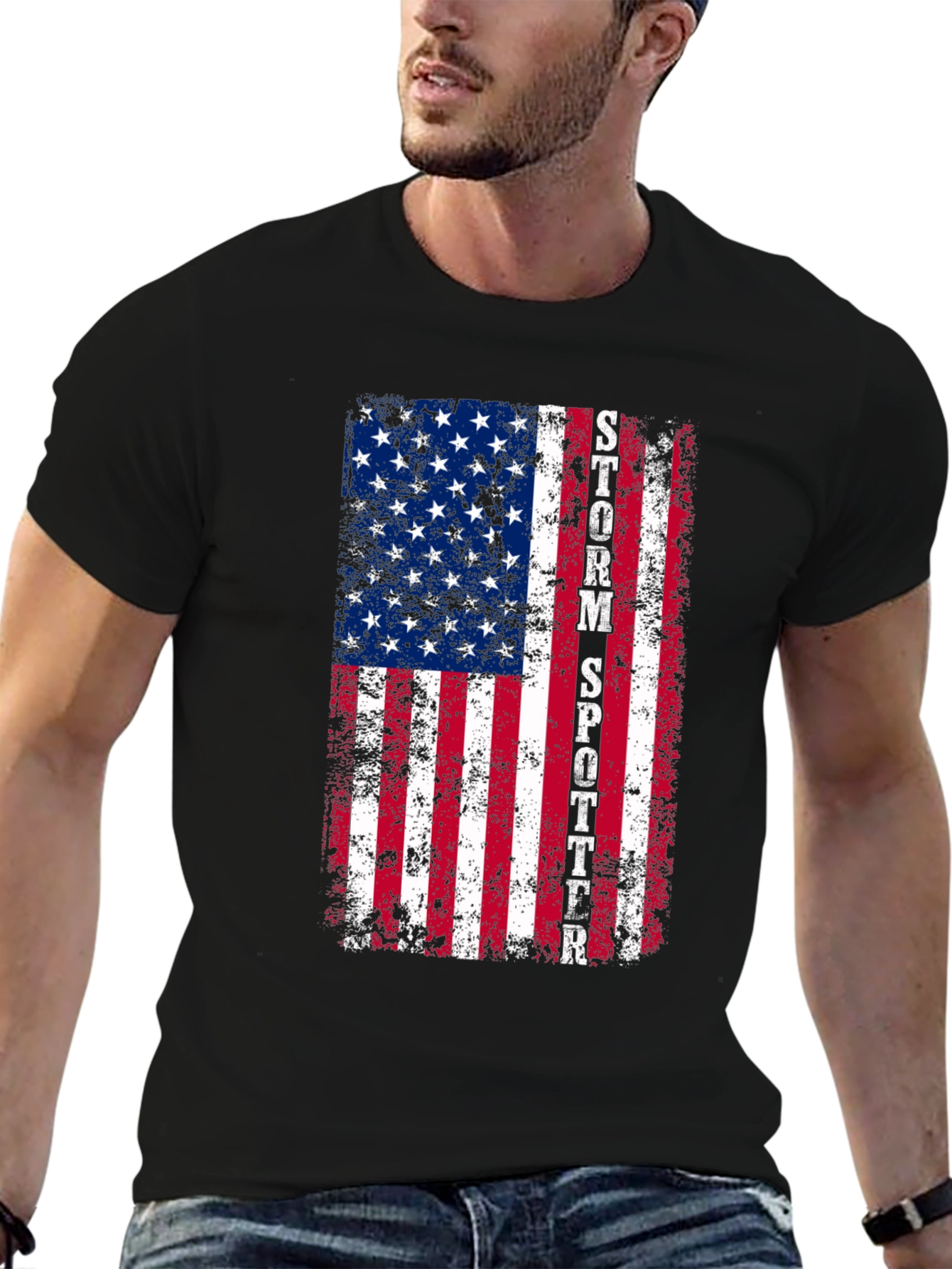Storm Spotter Distressed American Flag Graphic T-Shirt