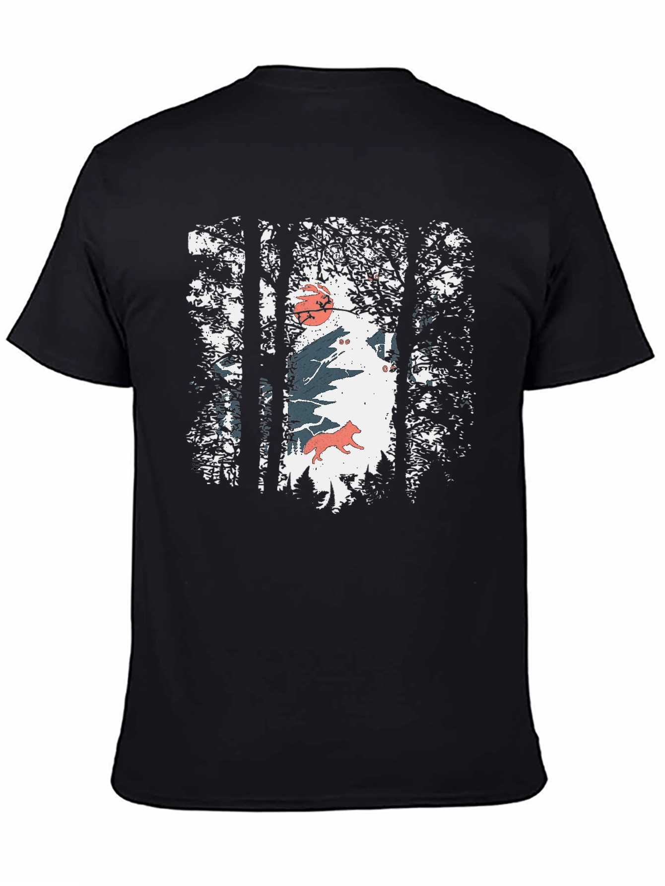 Nature Wolf Graphic Print Black T-Shirt