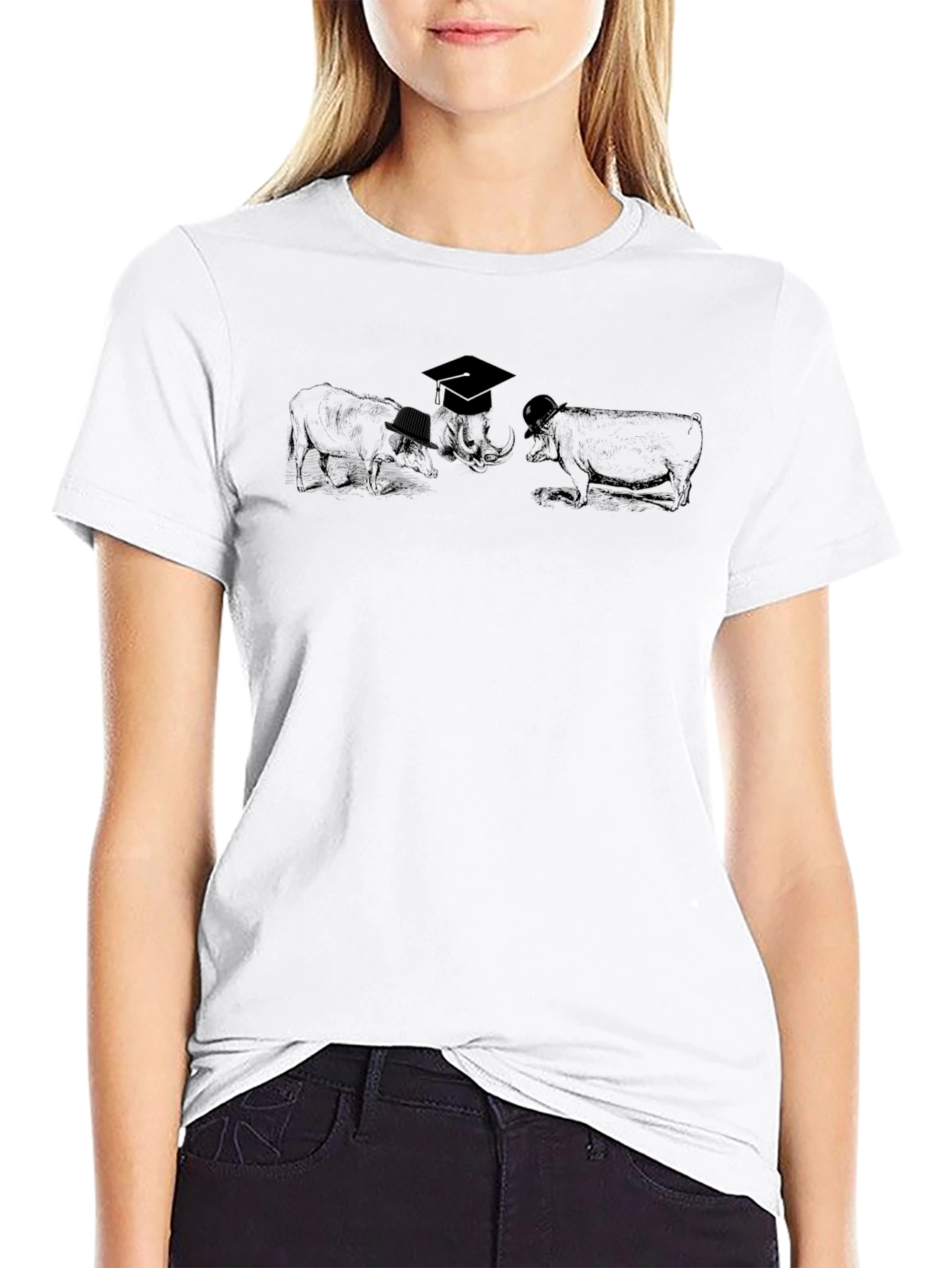 Funny Animal T-Shirt Black Cotton Tee