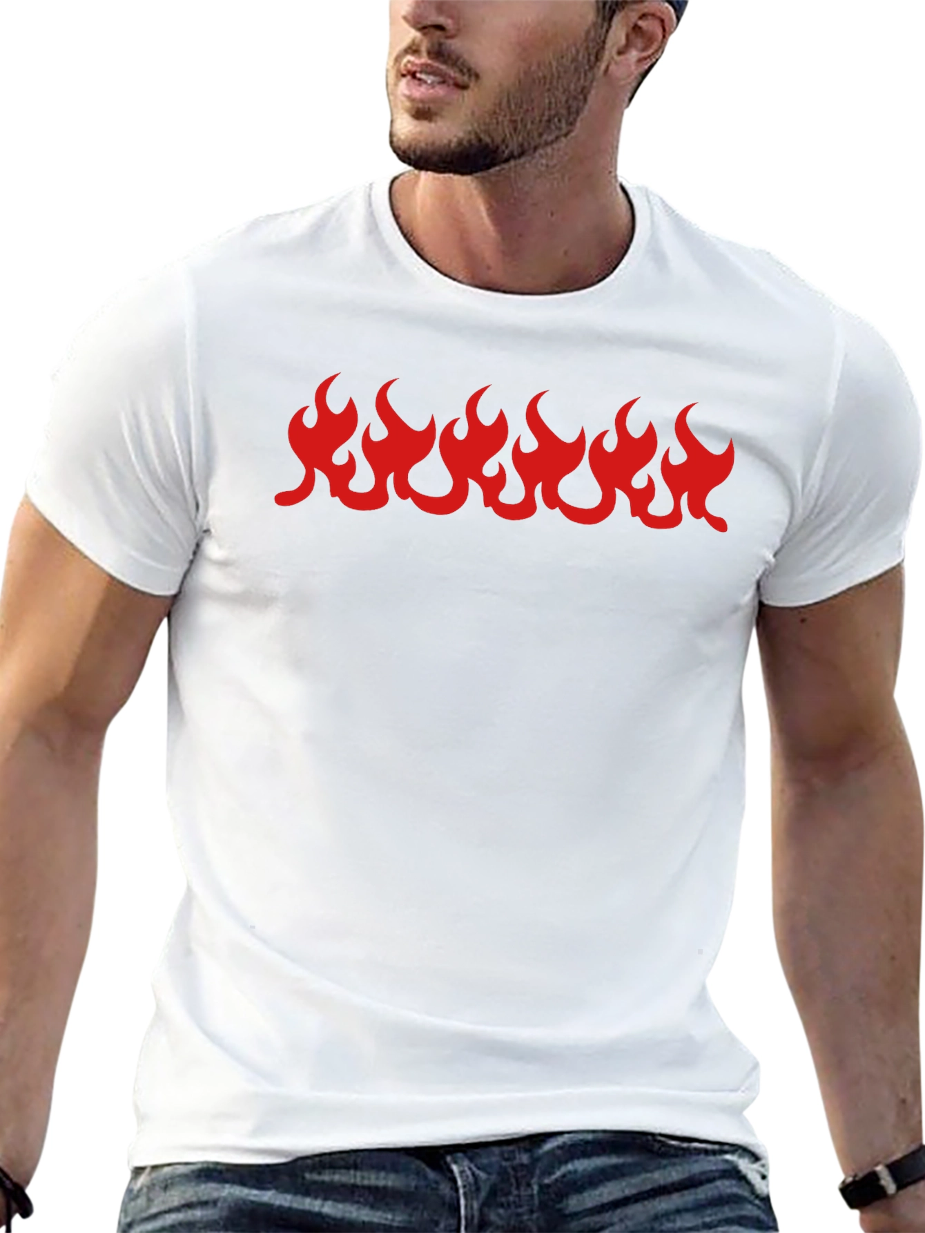 Black T-Shirt with Red Flame Graphic