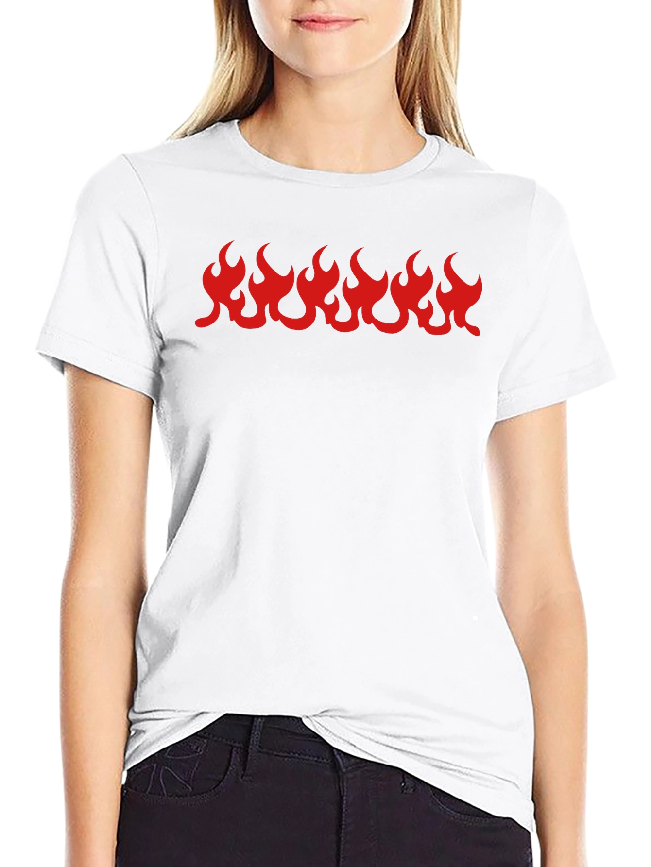 Black T-Shirt with Red Flame Graphic