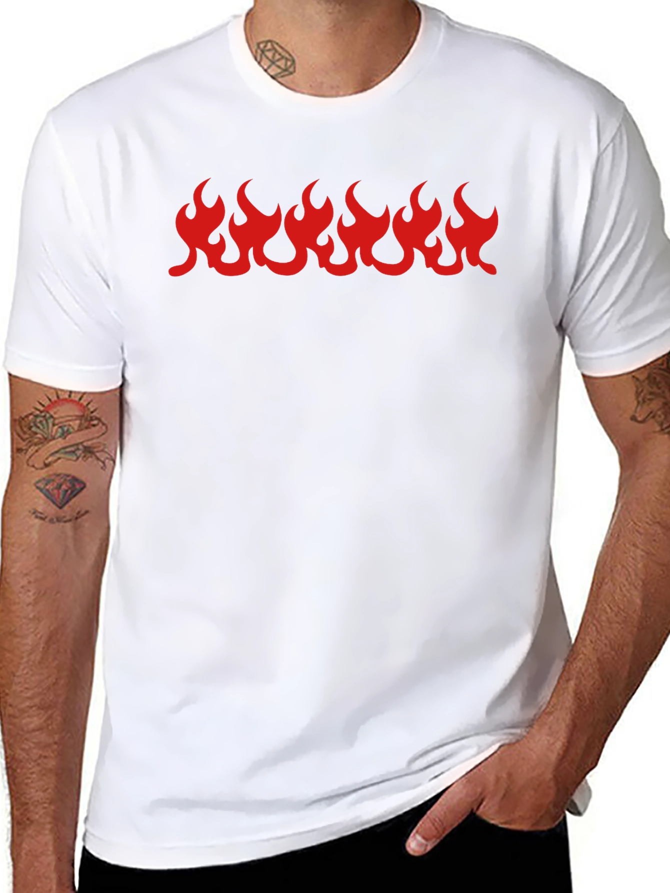 Black T-Shirt with Red Flame Graphic