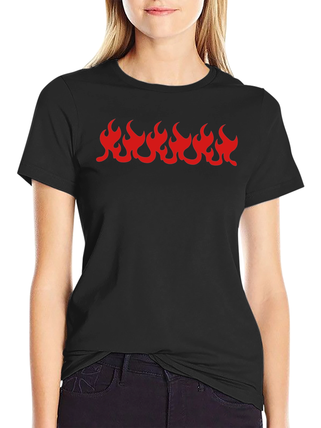 Black T-Shirt with Red Flame Graphic