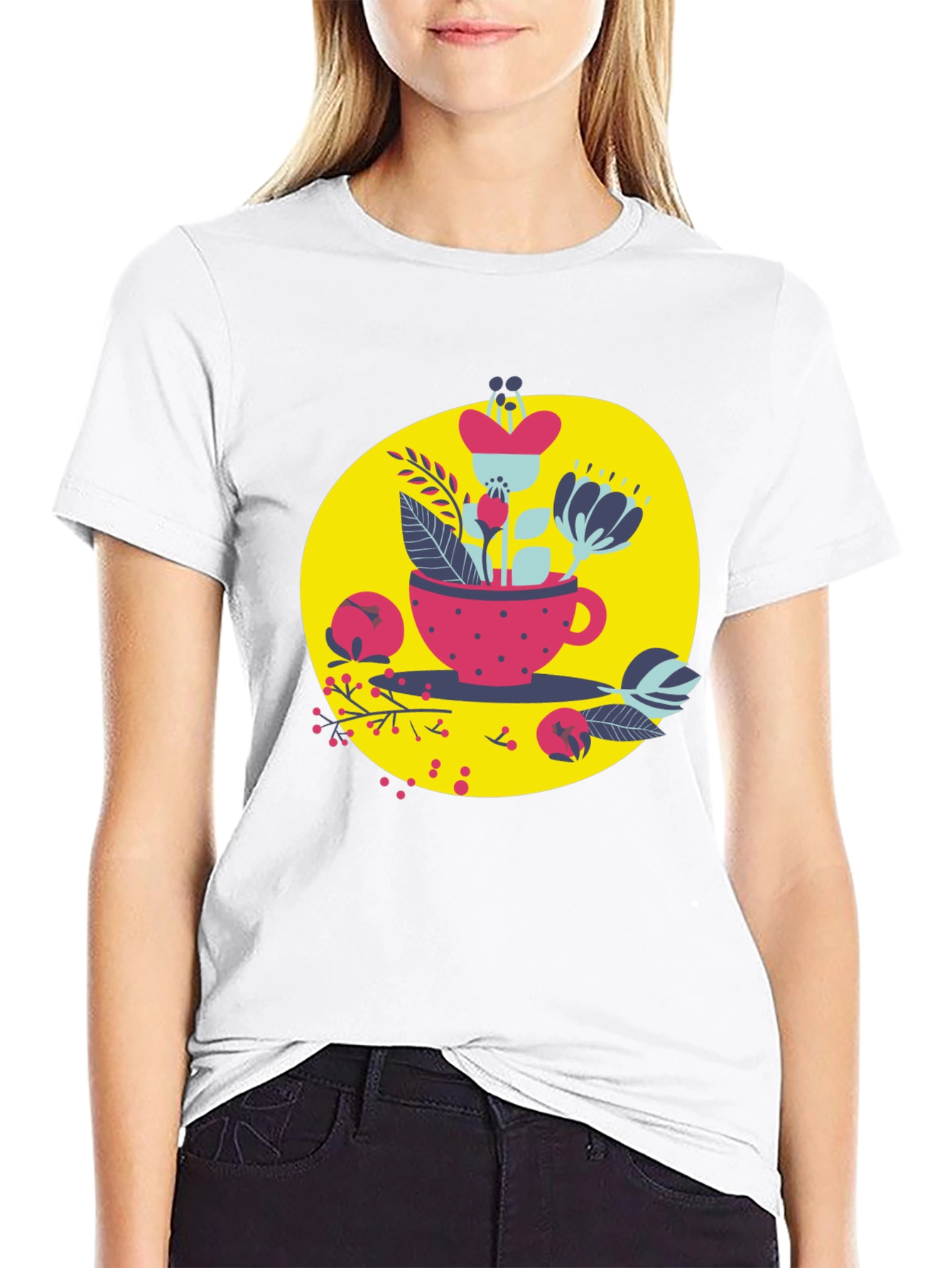 Floral Tea Cup Graphic T-Shirt