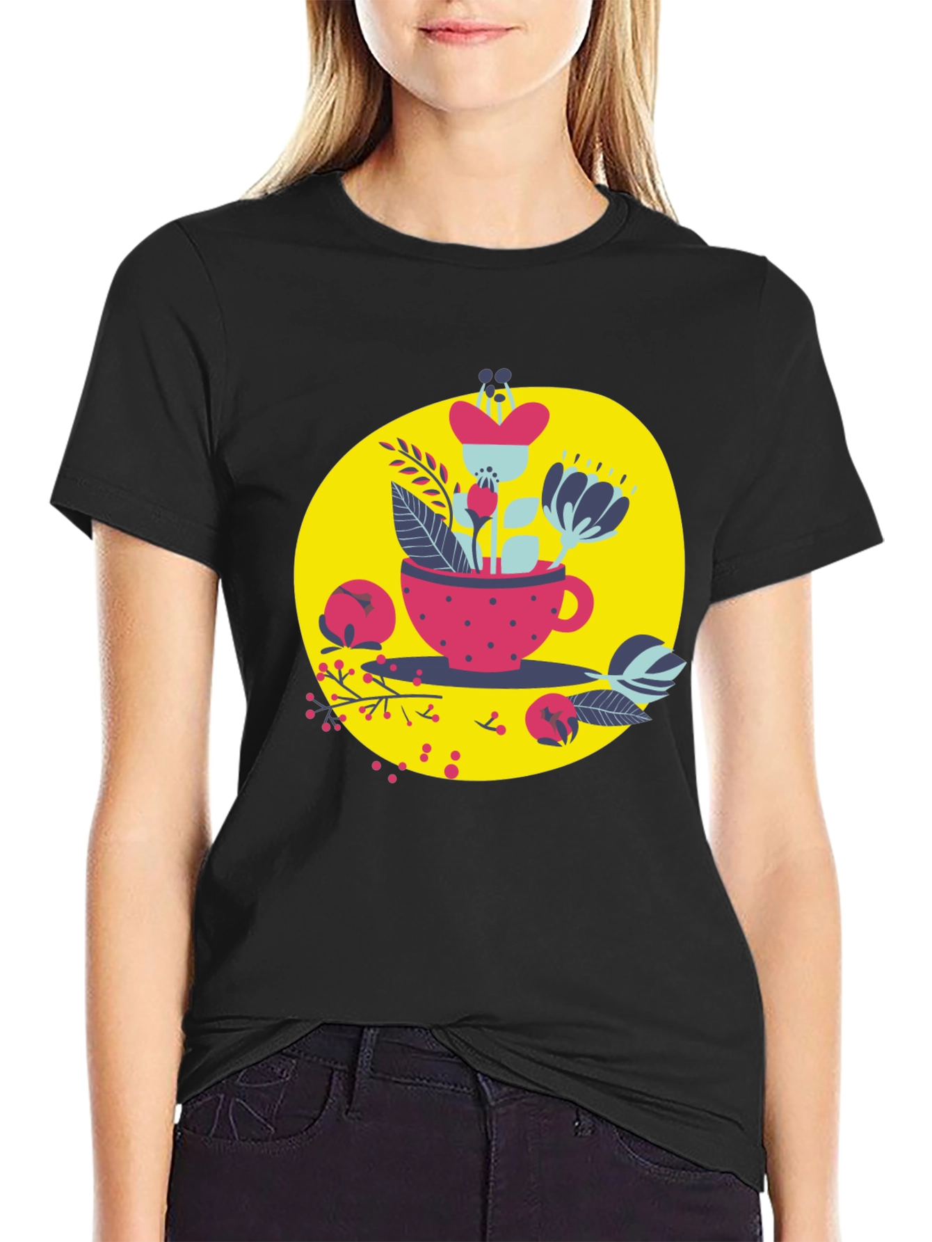 Floral Tea Cup Graphic T-Shirt