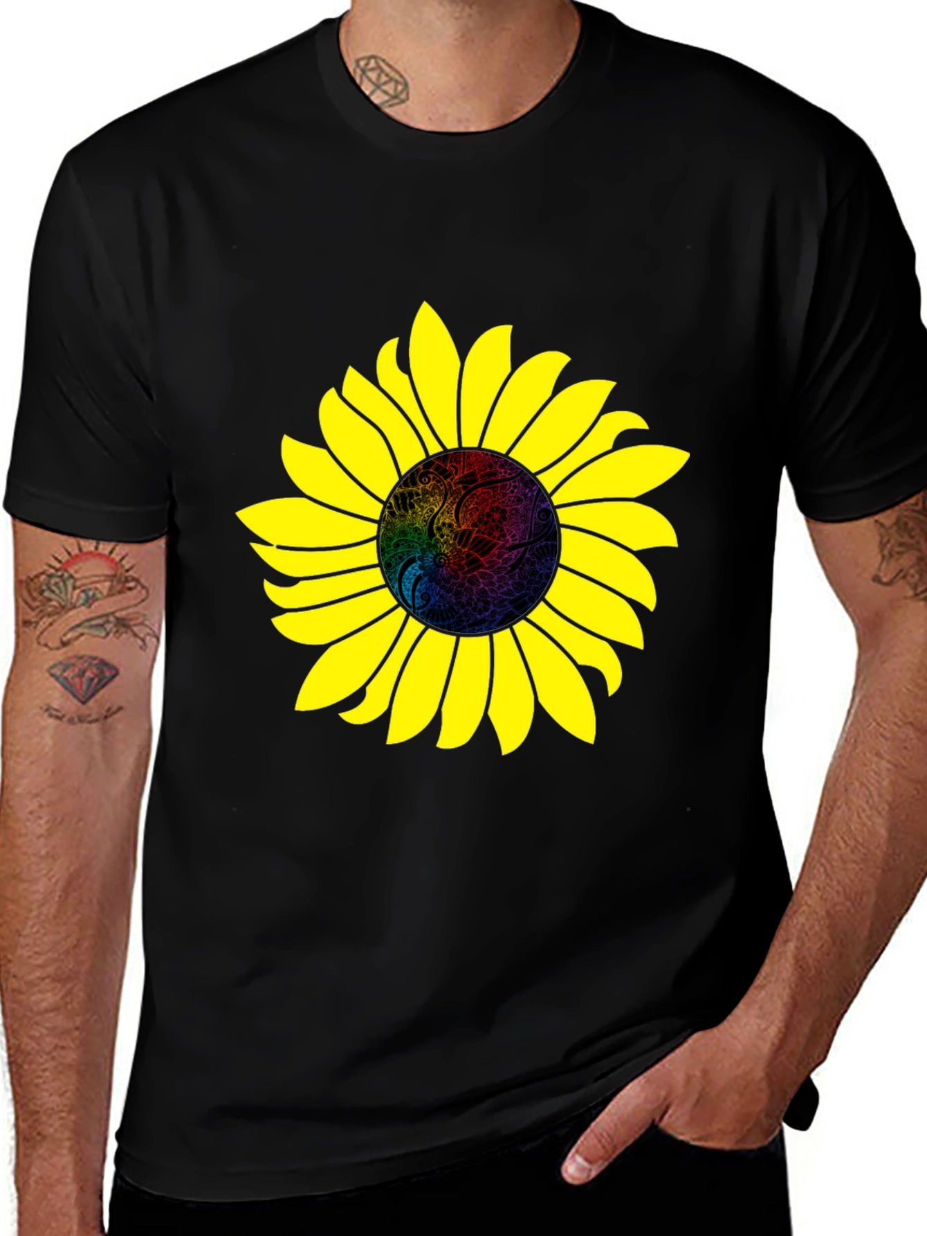 Sunflower Graphic Print Black T-Shirt
