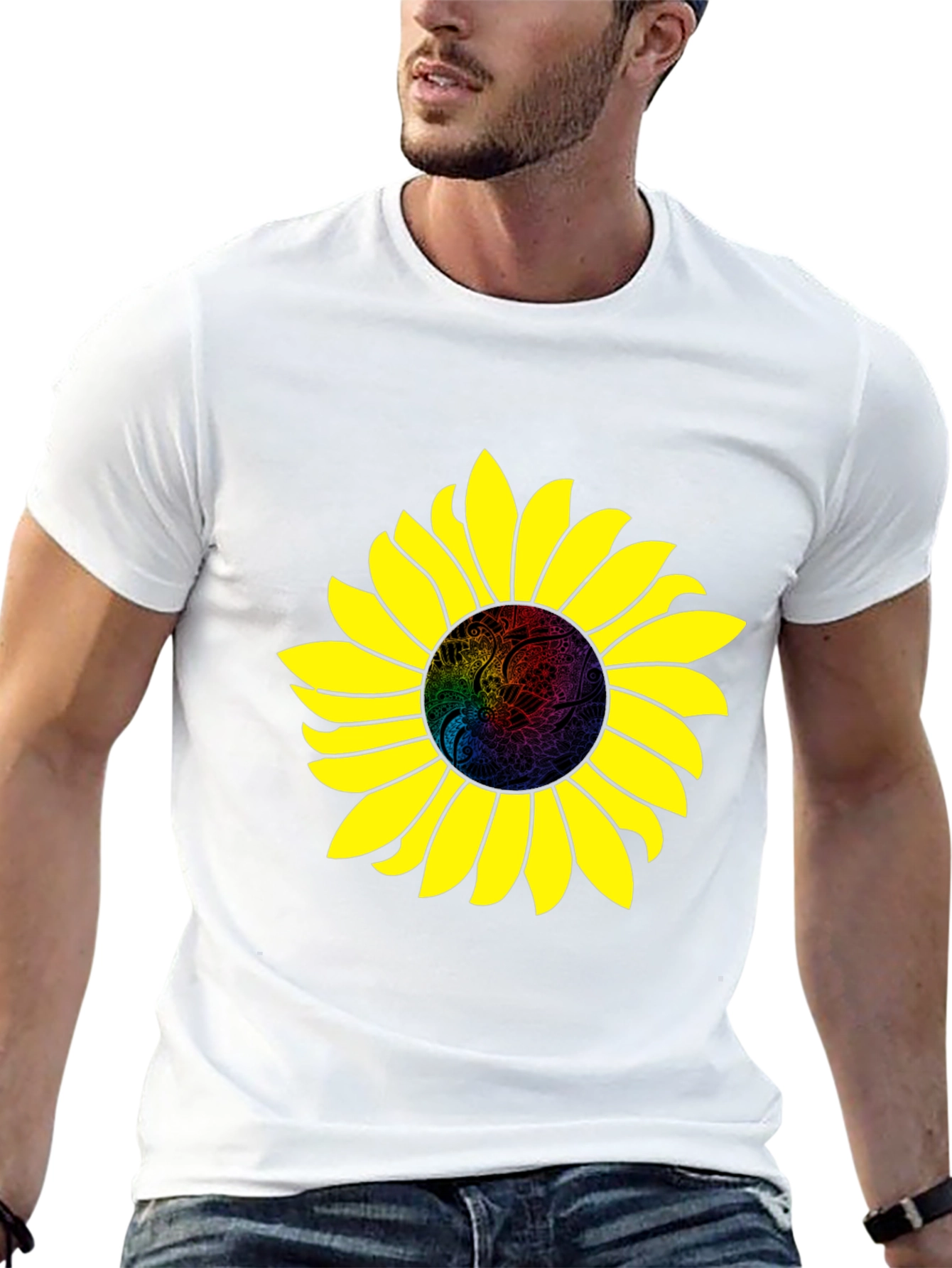 Sunflower Graphic Print Black T-Shirt