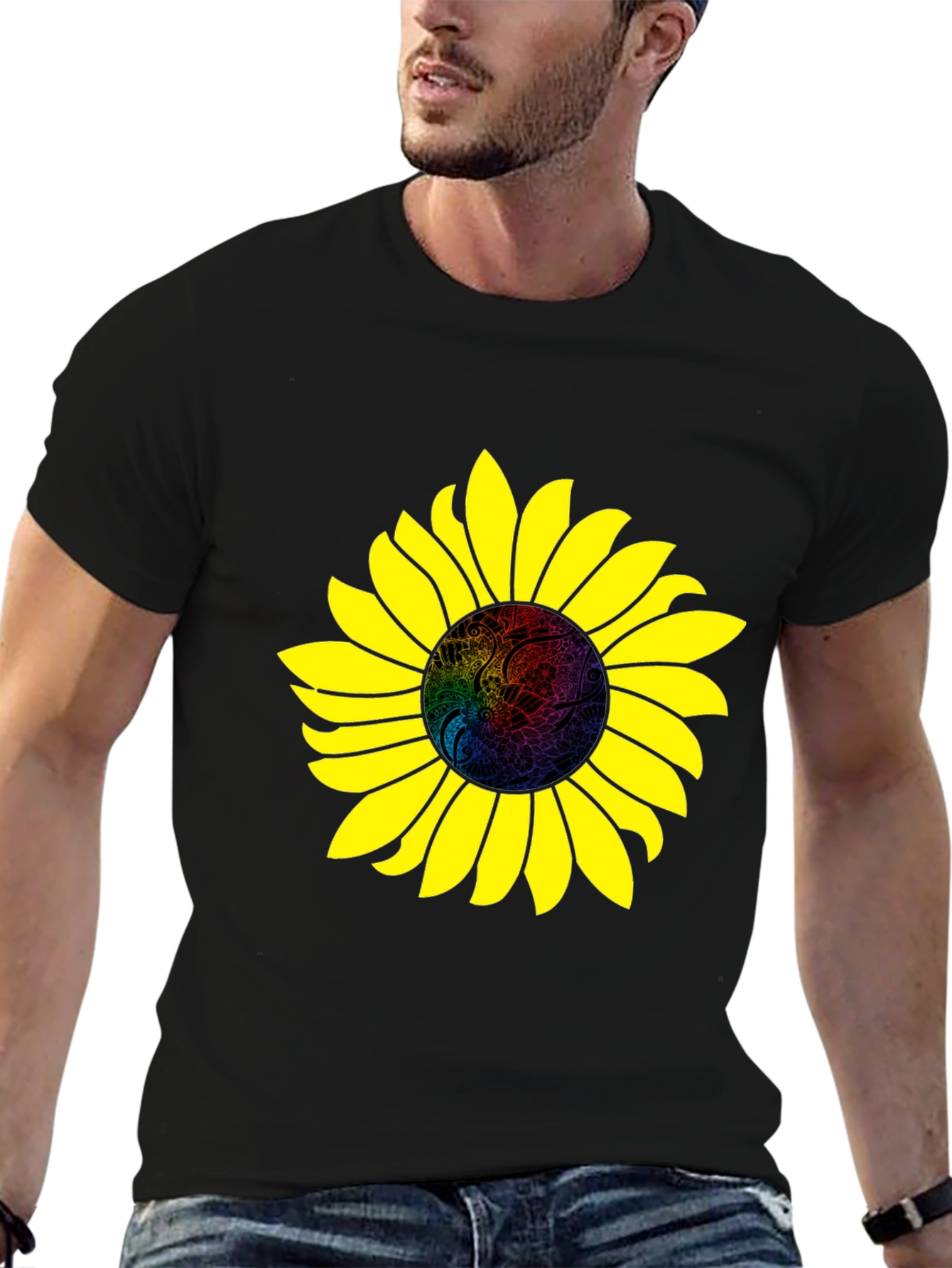 Sunflower Graphic Print Black T-Shirt