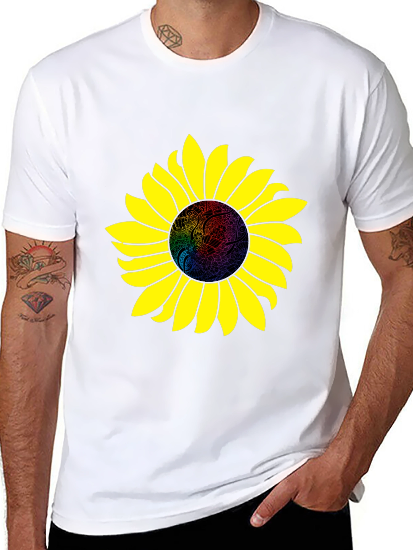 Sunflower Graphic Print Black T-Shirt