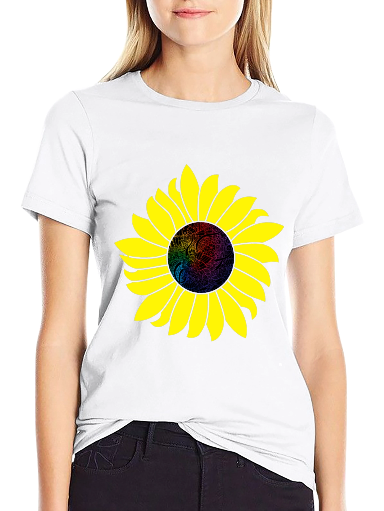 Sunflower Graphic Print Black T-Shirt