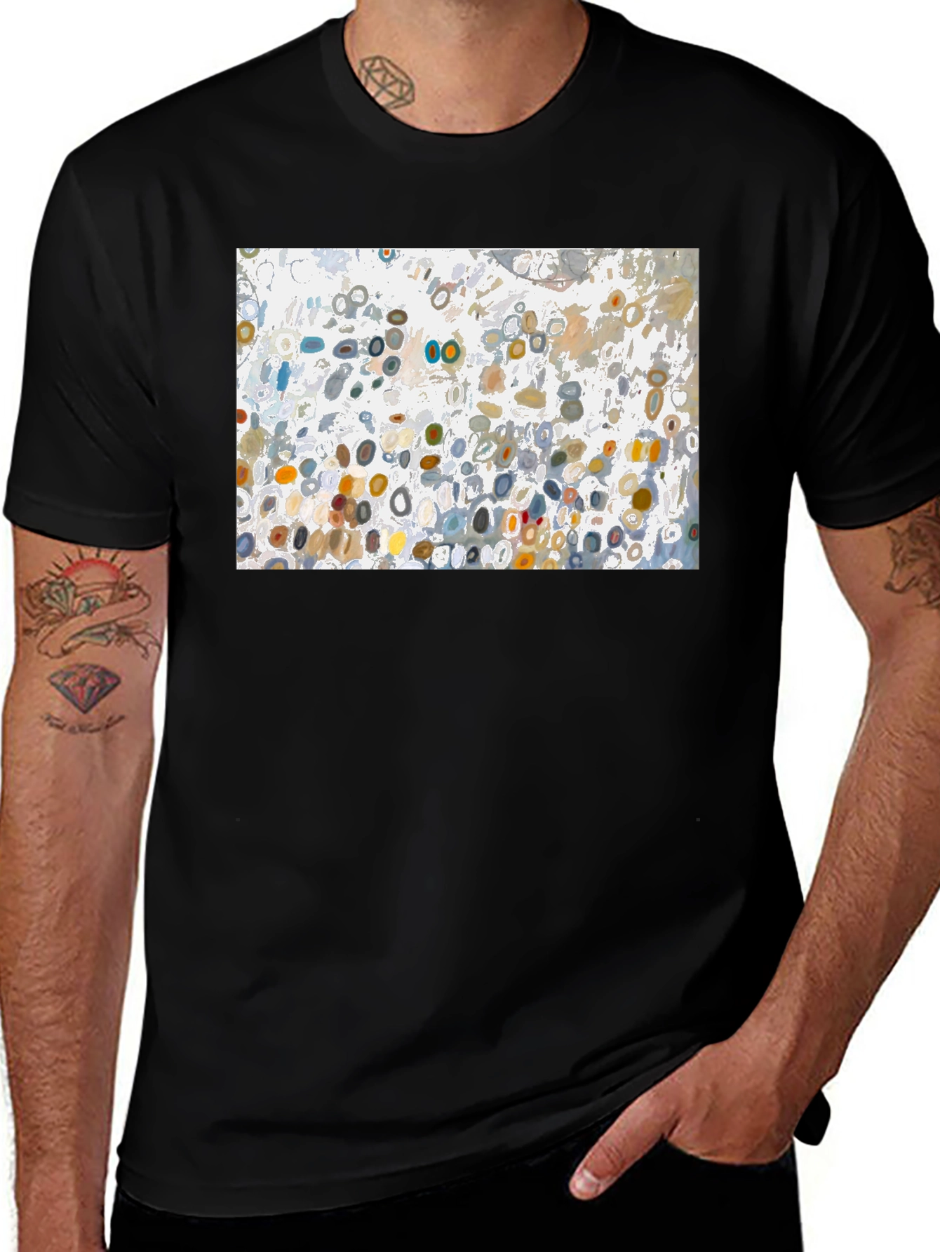 Abstract Circle Pattern Black T-Shirt