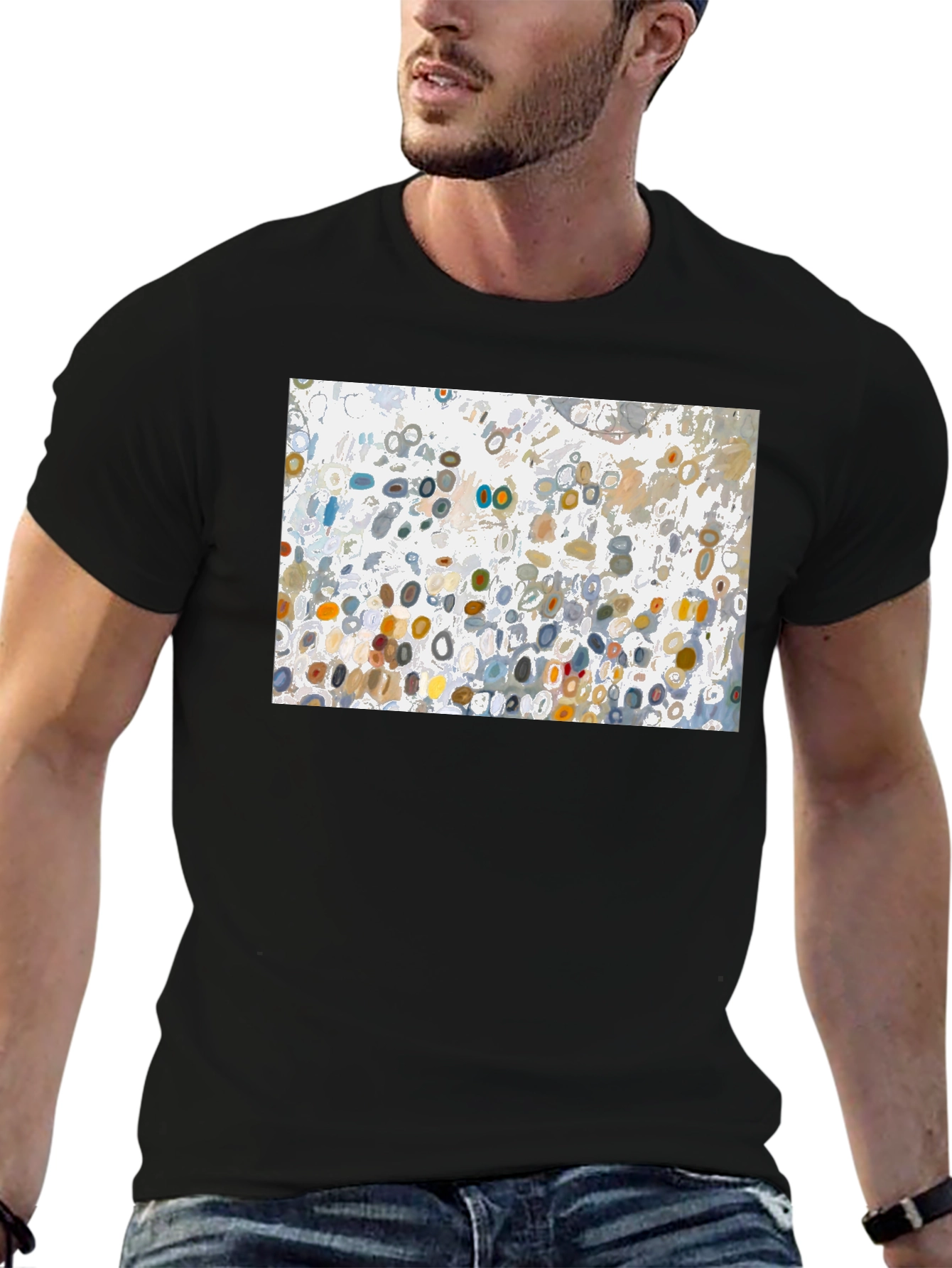 Abstract Circle Pattern Black T-Shirt