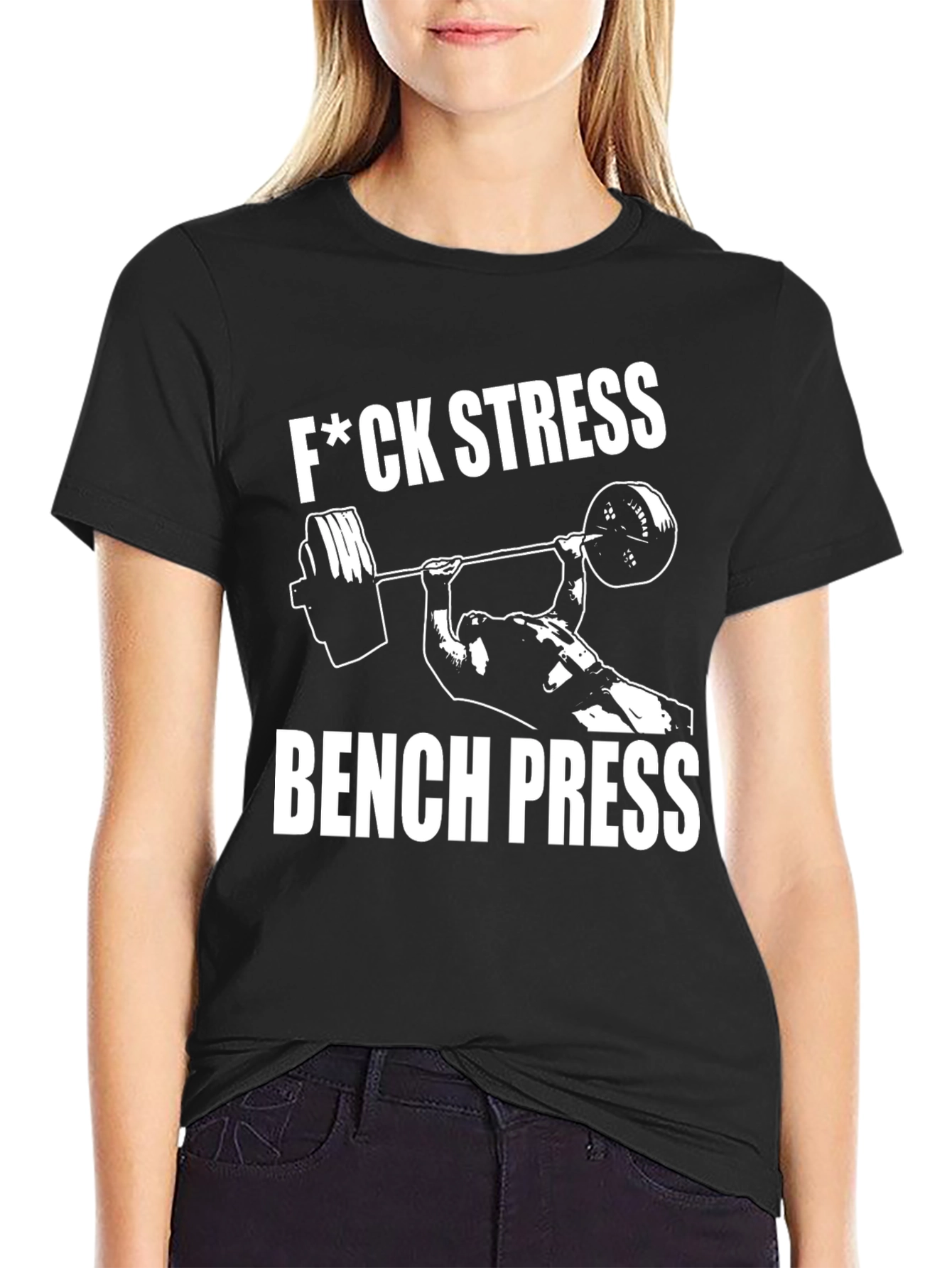 F*ck Stress Bench Press Black T-Shirt Gym Workout
