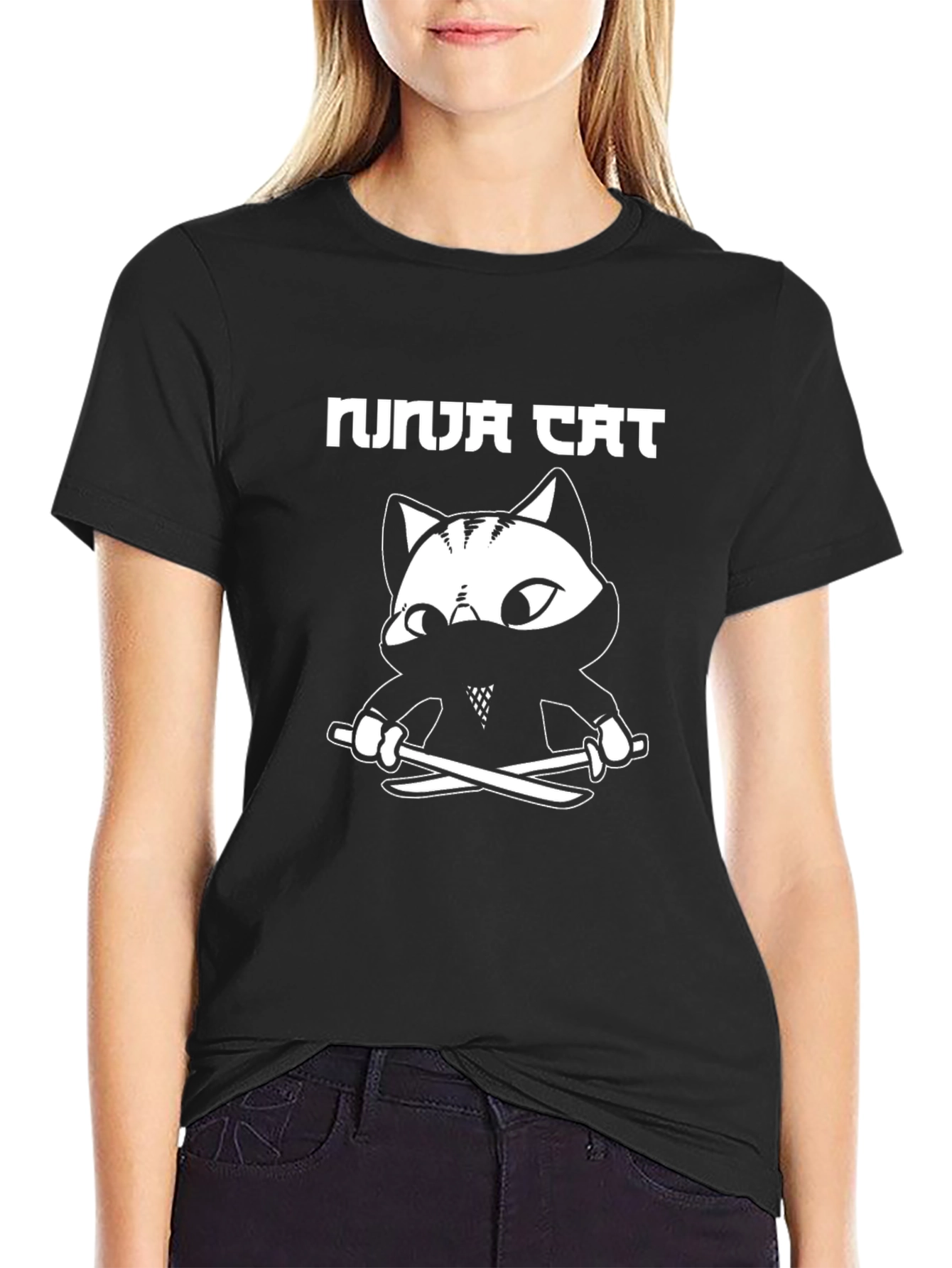 Ninja Cat Graphic Tee - Black Cotton Blend