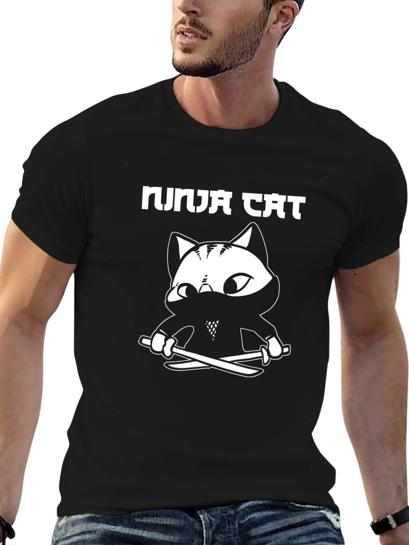 Ninja Cat Graphic Tee - Black Cotton Blend