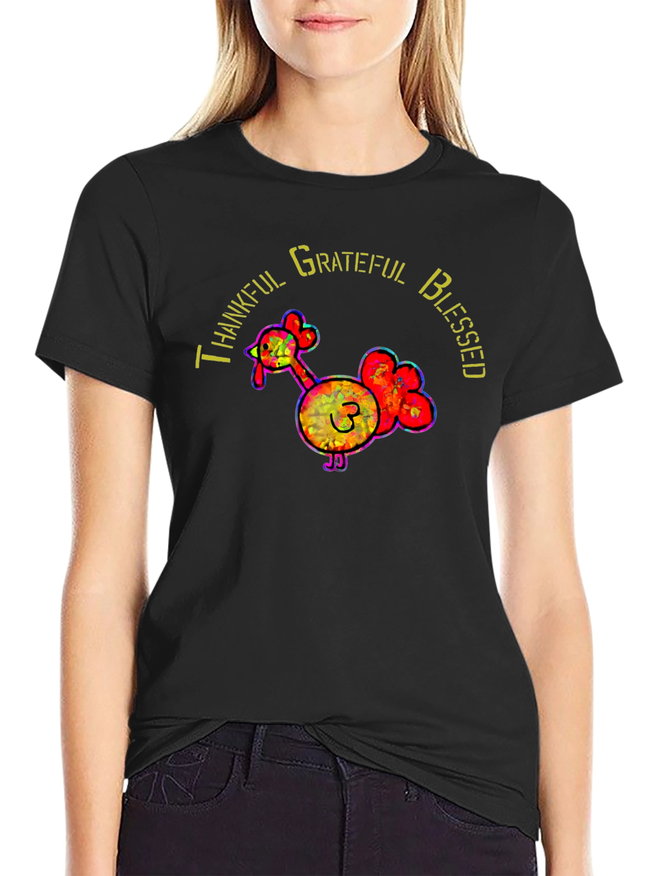 Thankful Grateful Blessed Thanksgiving Turkey T-Shirt