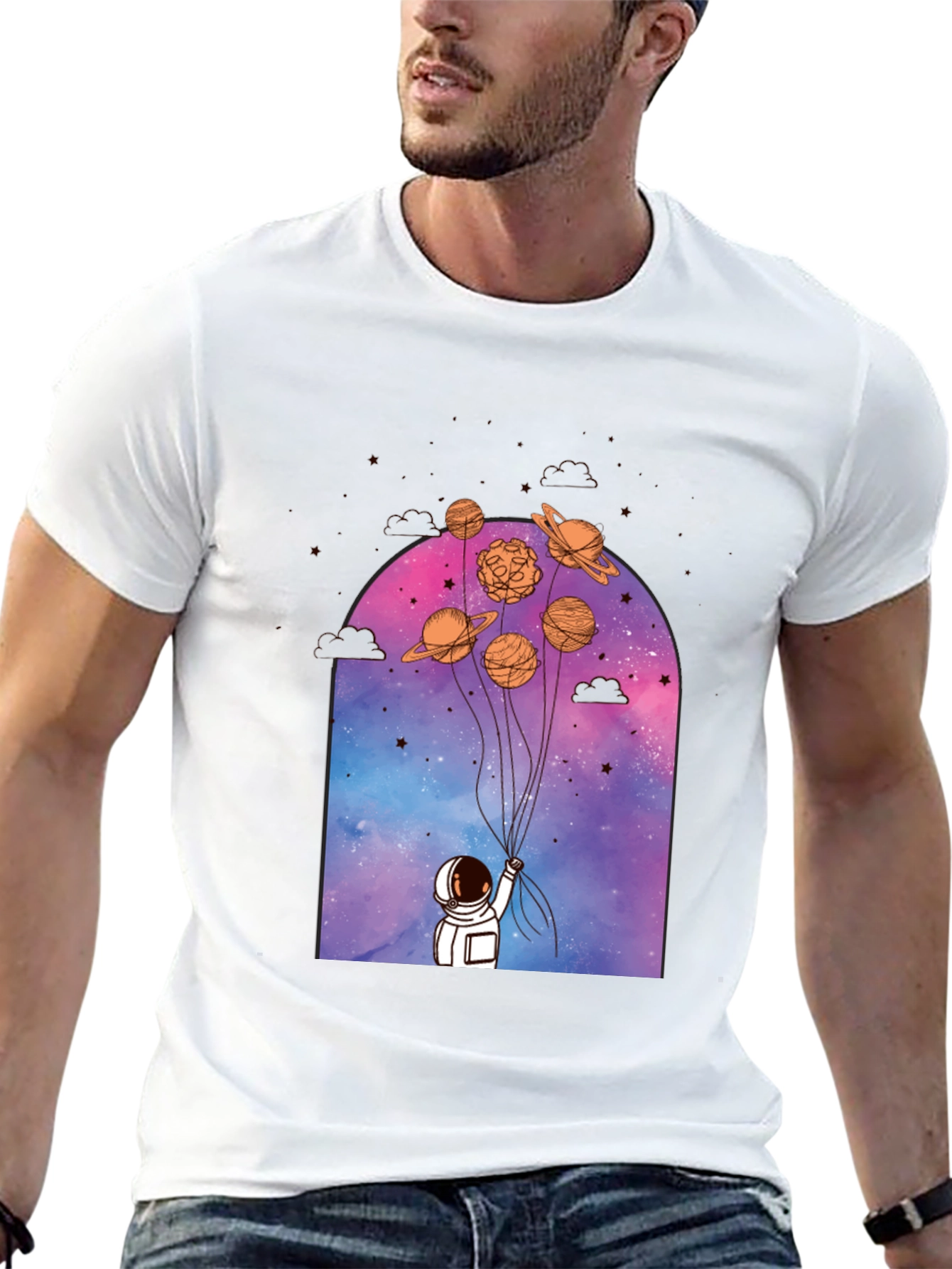 Astronaut & Planet Balloons Graphic Tee
