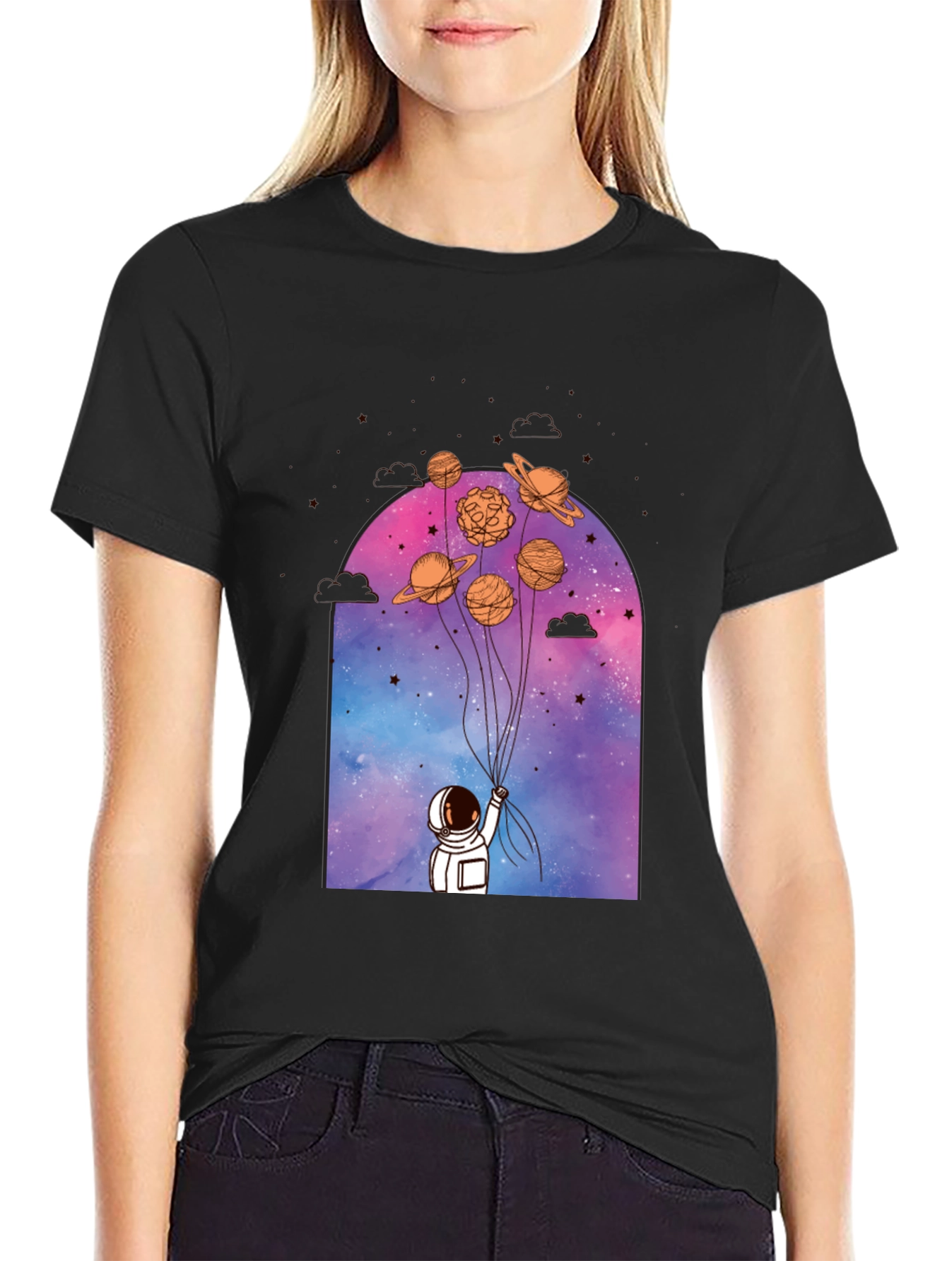 Astronaut & Planet Balloons Graphic Tee
