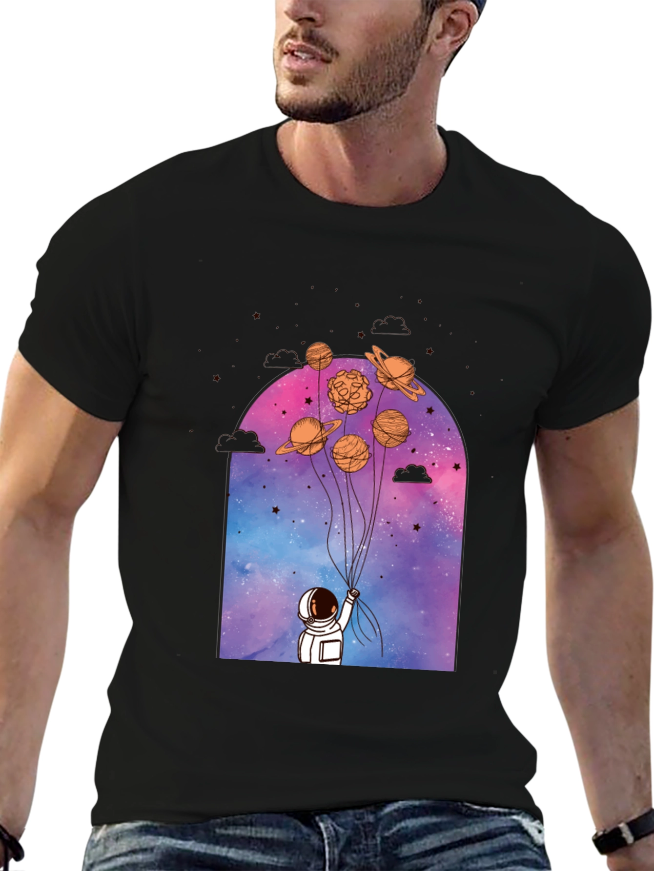 Astronaut & Planet Balloons Graphic Tee