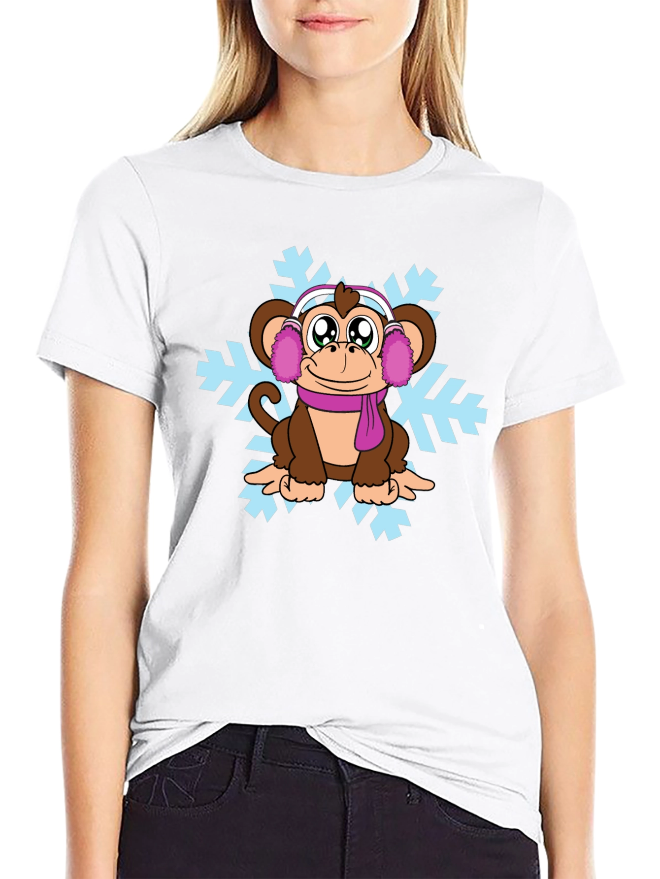 Winter Monkey T-Shirt - Cute Cartoon Graphic Tee