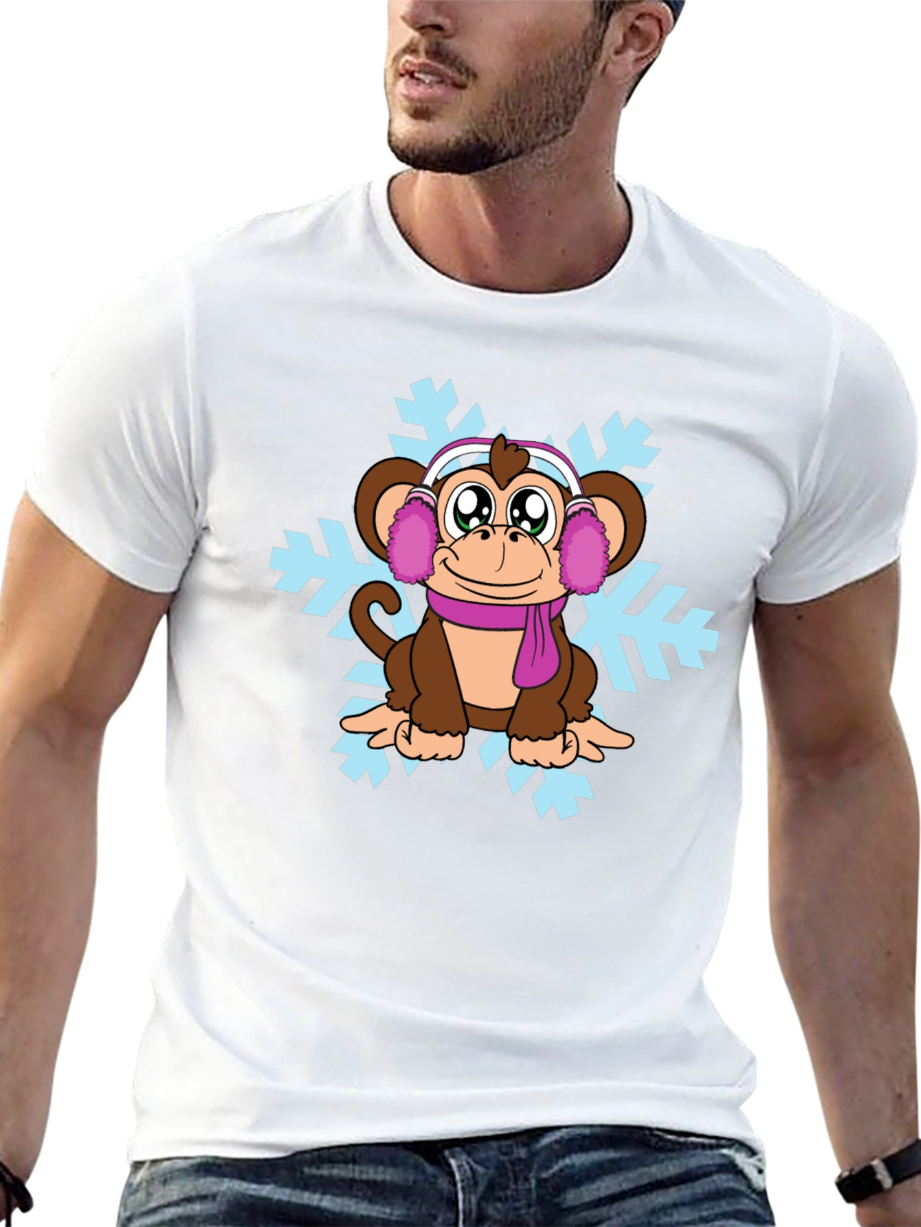 Winter Monkey T-Shirt - Cute Cartoon Graphic Tee