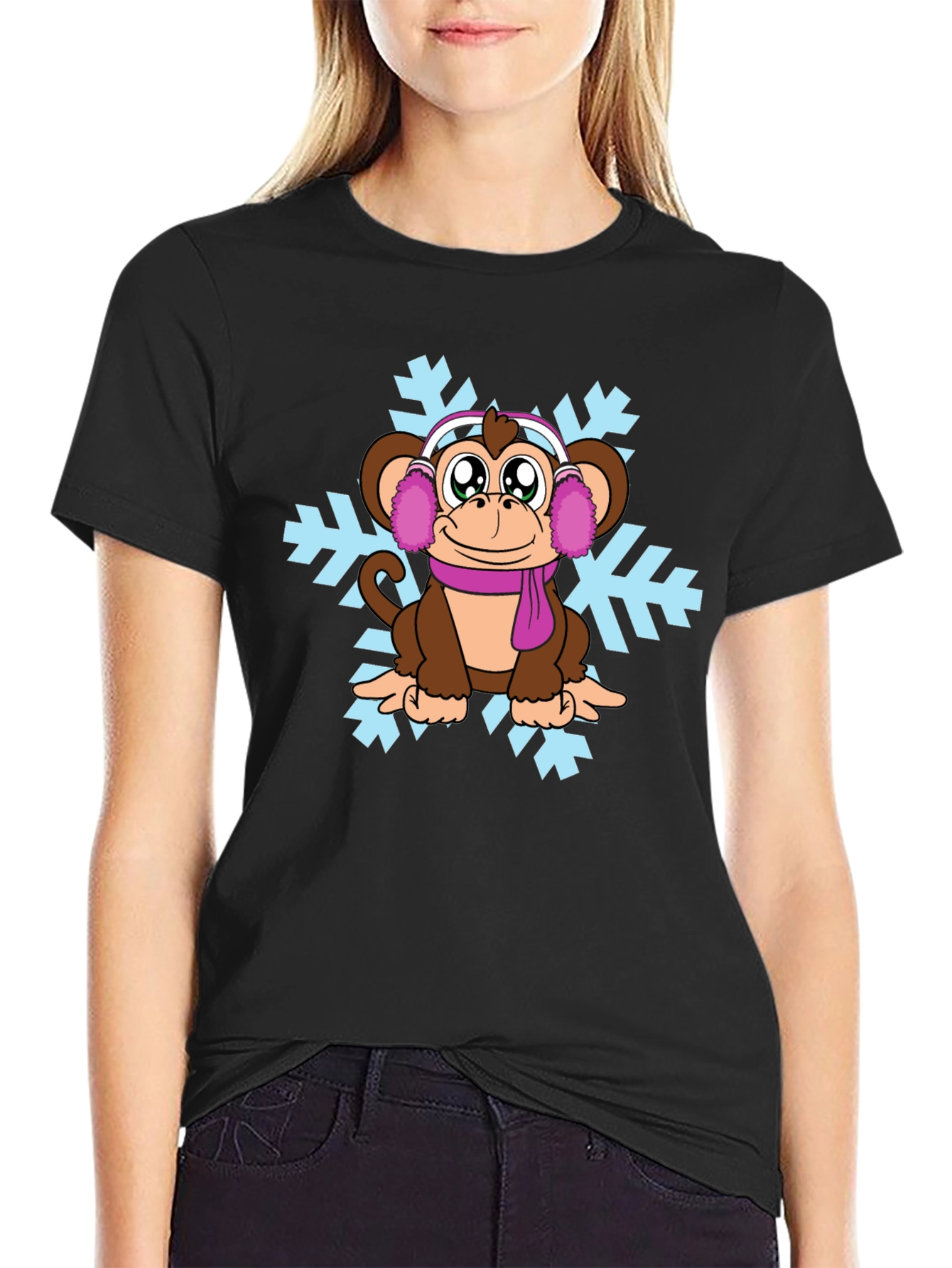 Winter Monkey T-Shirt - Cute Cartoon Graphic Tee