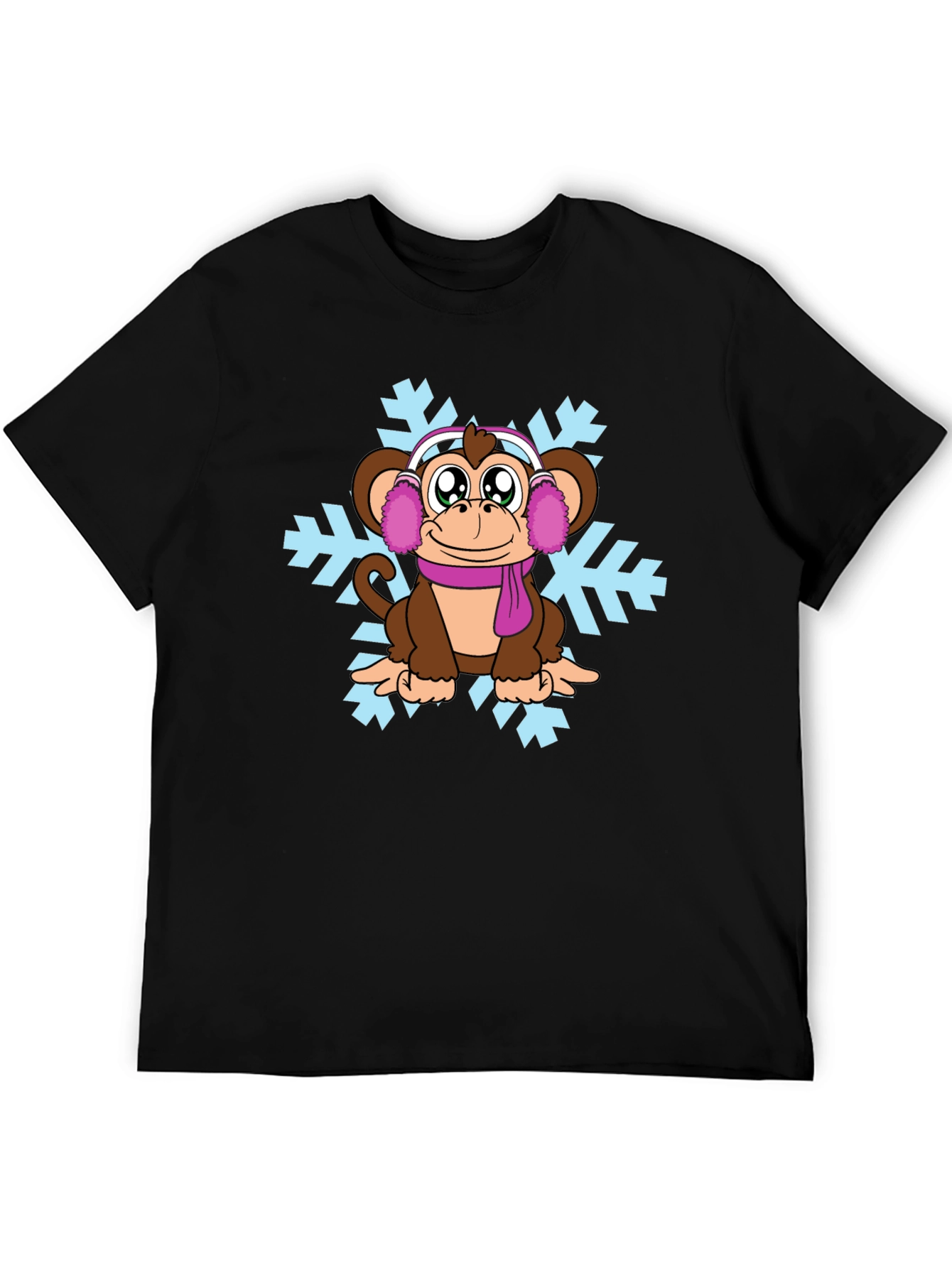 Winter Monkey T-Shirt - Cute Cartoon Graphic Tee