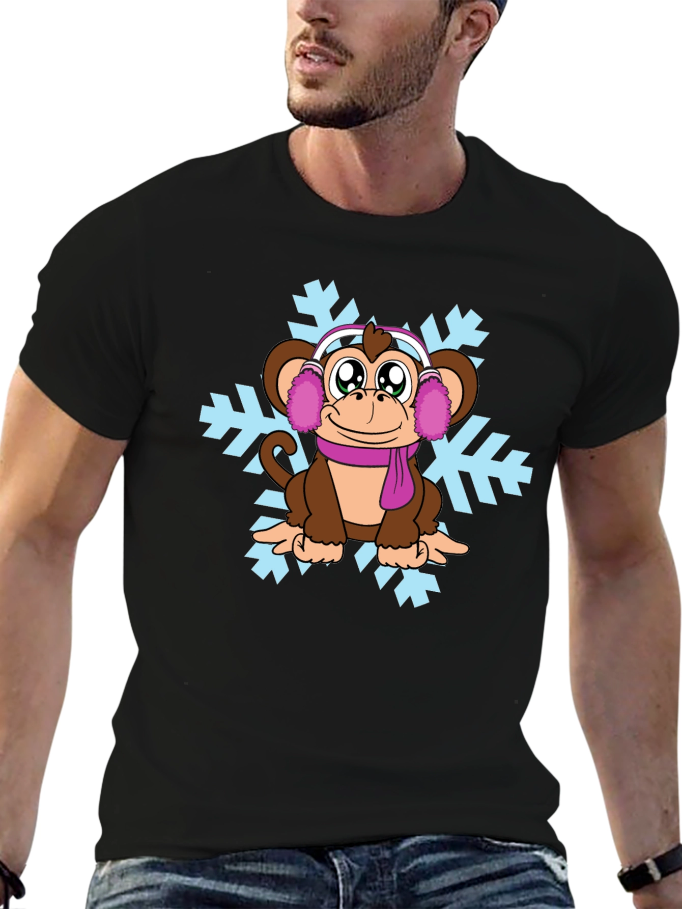 Winter Monkey T-Shirt - Cute Cartoon Graphic Tee