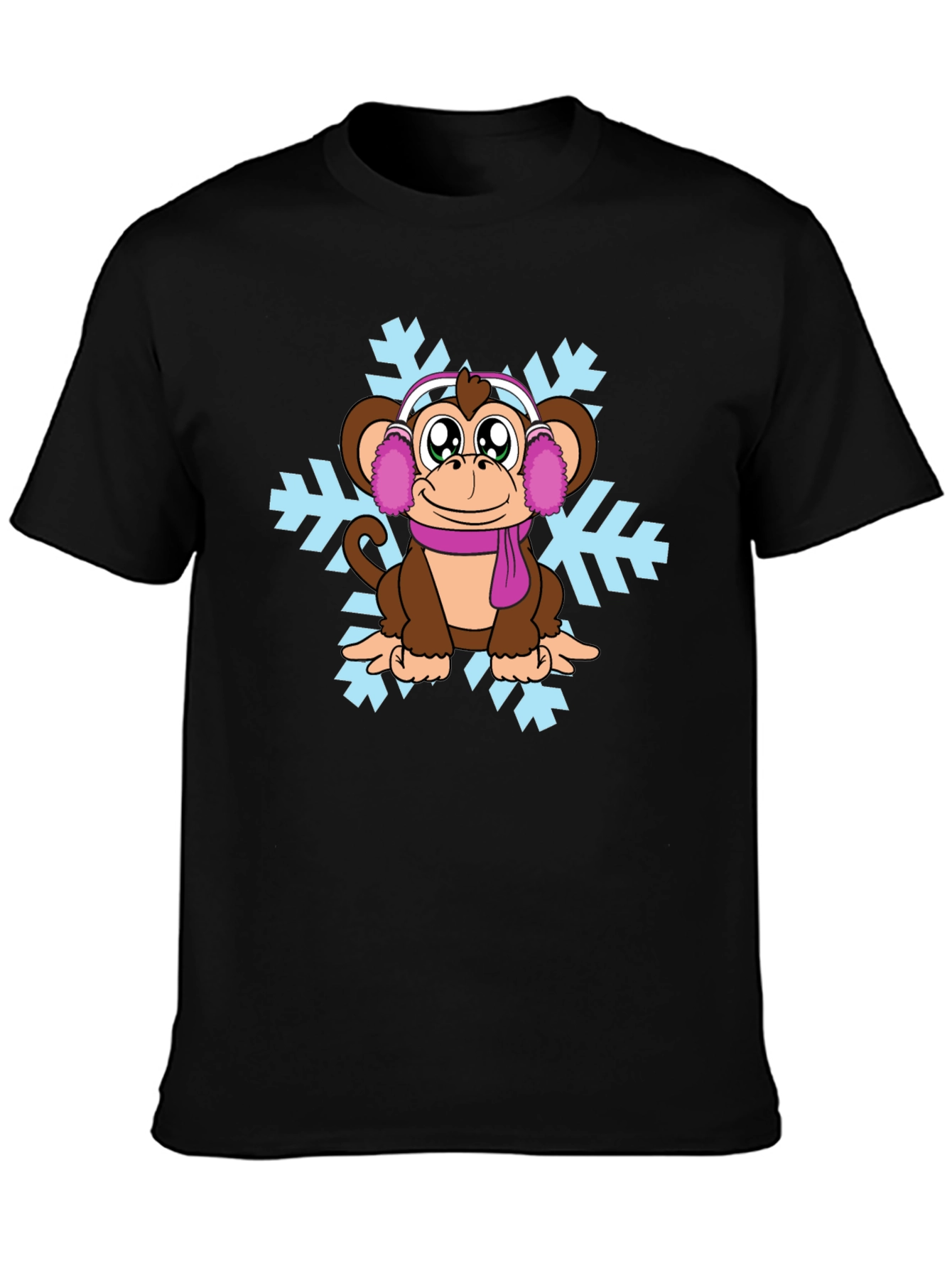 Winter Monkey T-Shirt - Cute Cartoon Graphic Tee