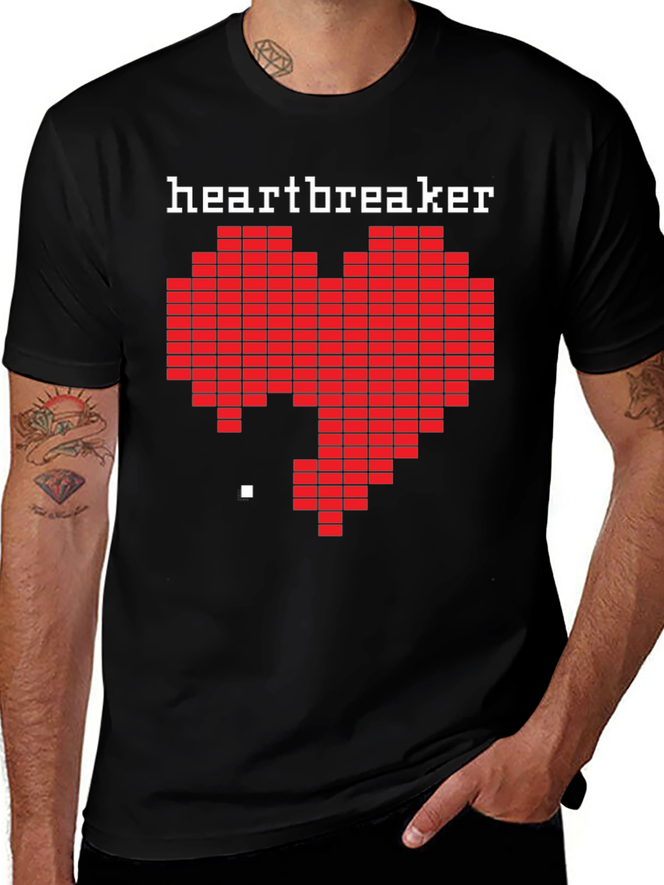 Heartbreaker Pixel Art Graphic Black T-Shirt