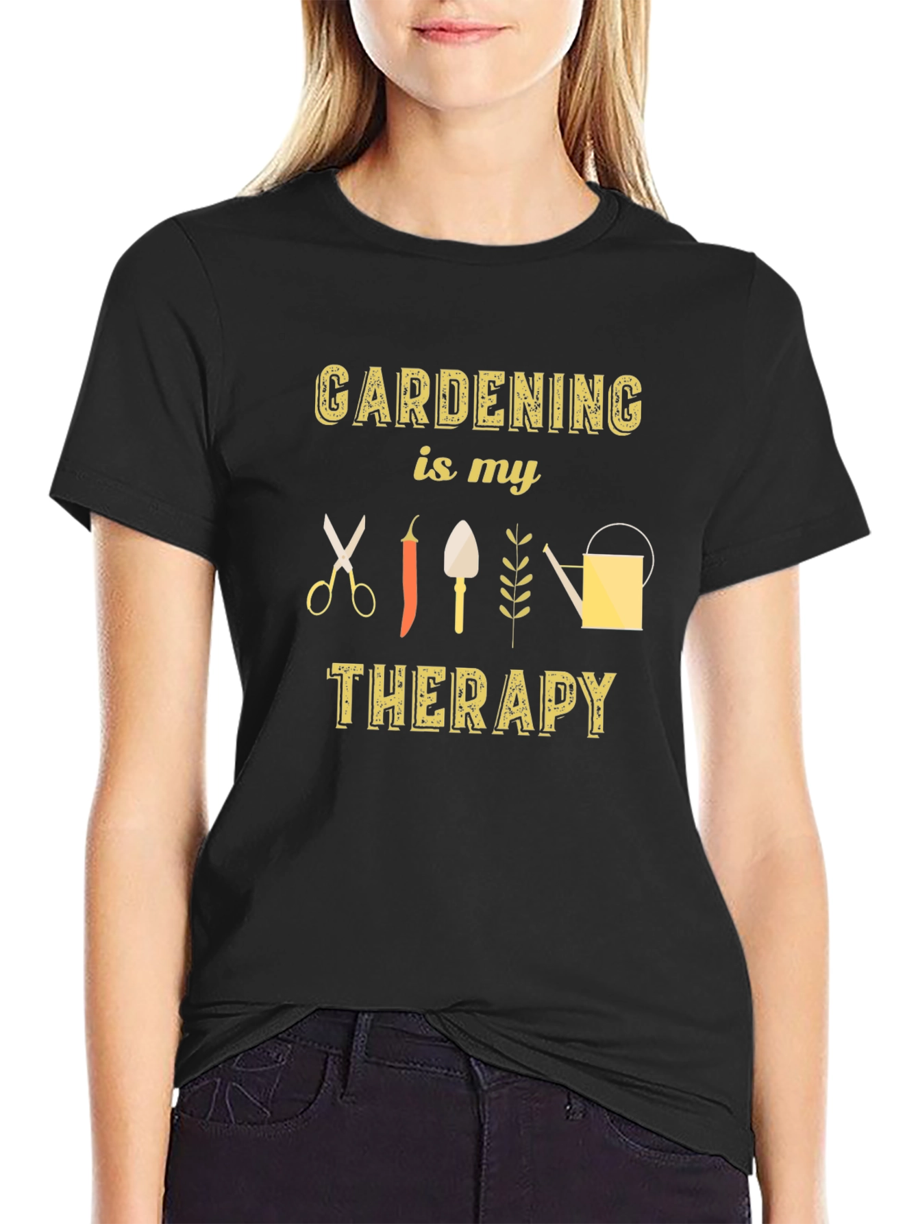 Gardening Therapy T-Shirt - Black Cotton Tee