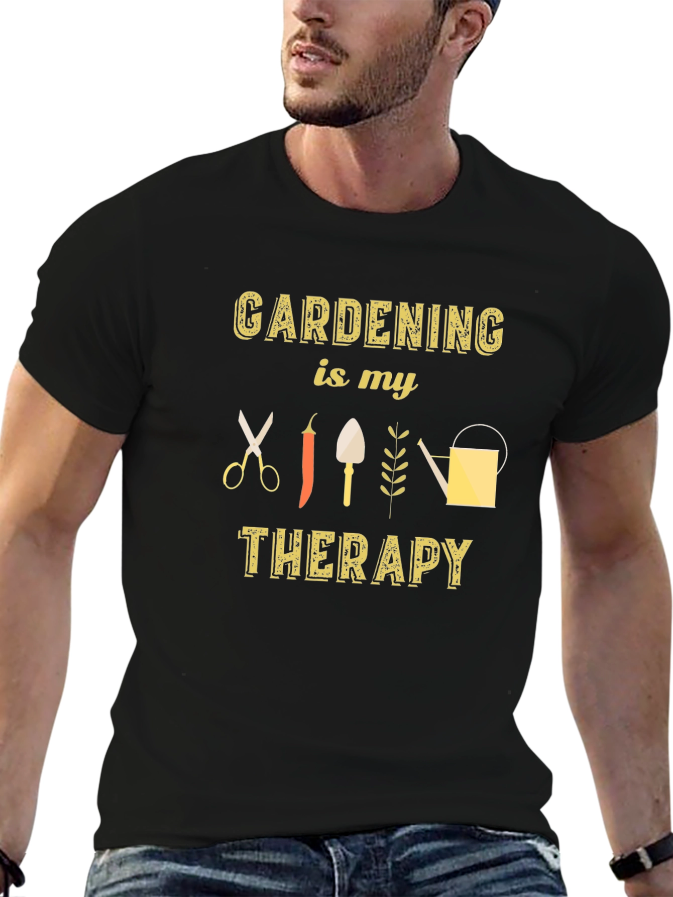Gardening Therapy T-Shirt - Black Cotton Tee