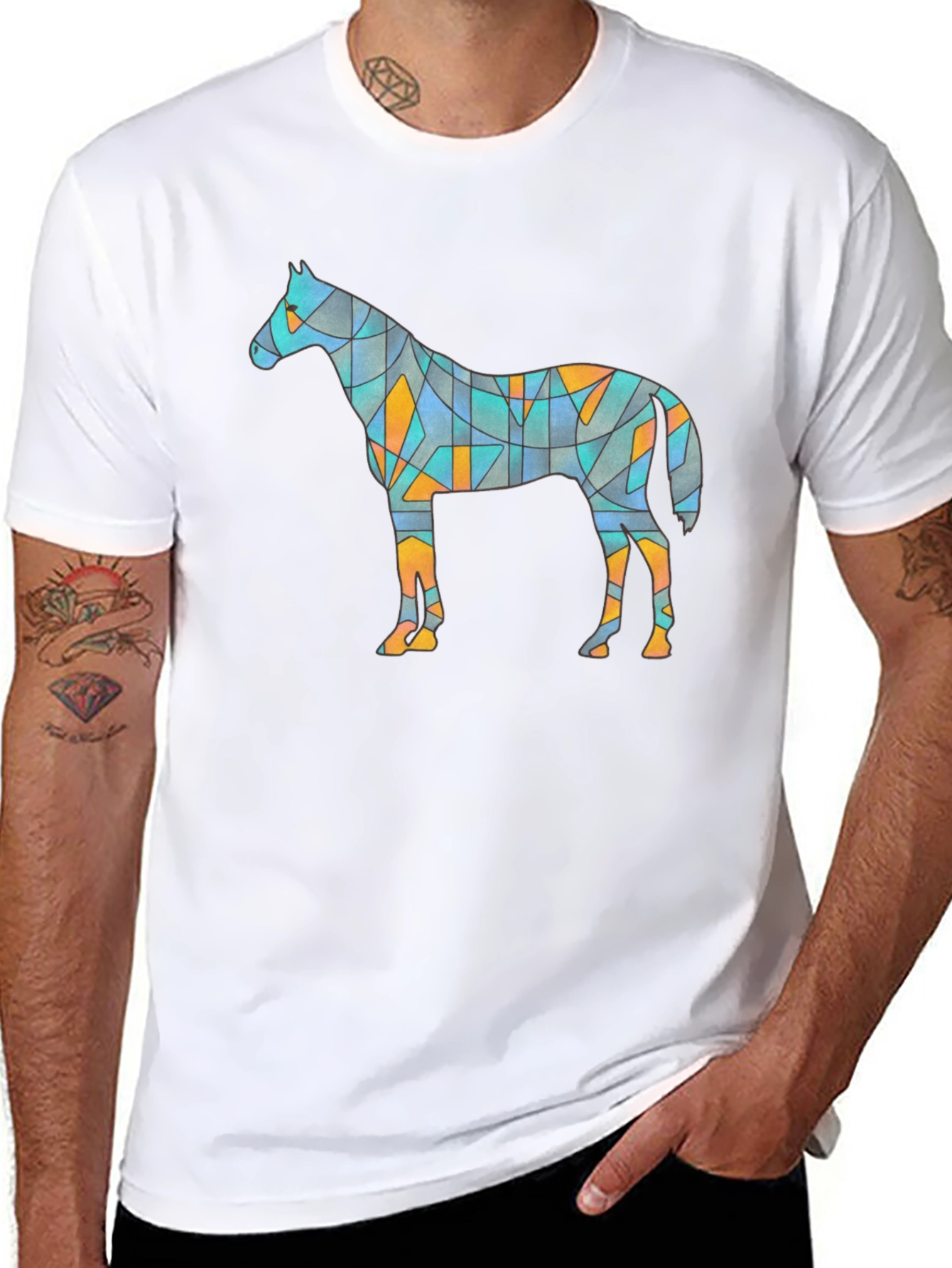 Geometric Horse Graphic Tee - Unique Artistic Design