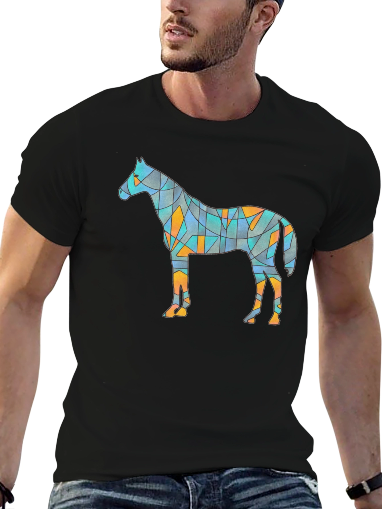 Geometric Horse Graphic Tee - Unique Artistic Design