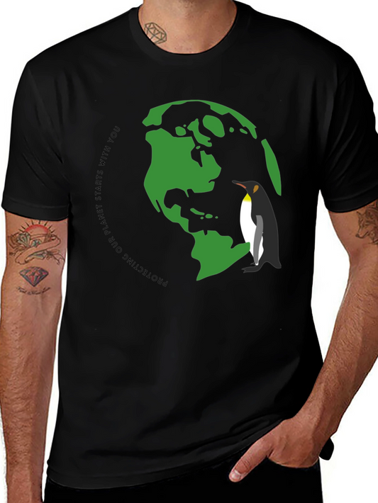 Eco-Friendly Earth Penguin Graphic Tee