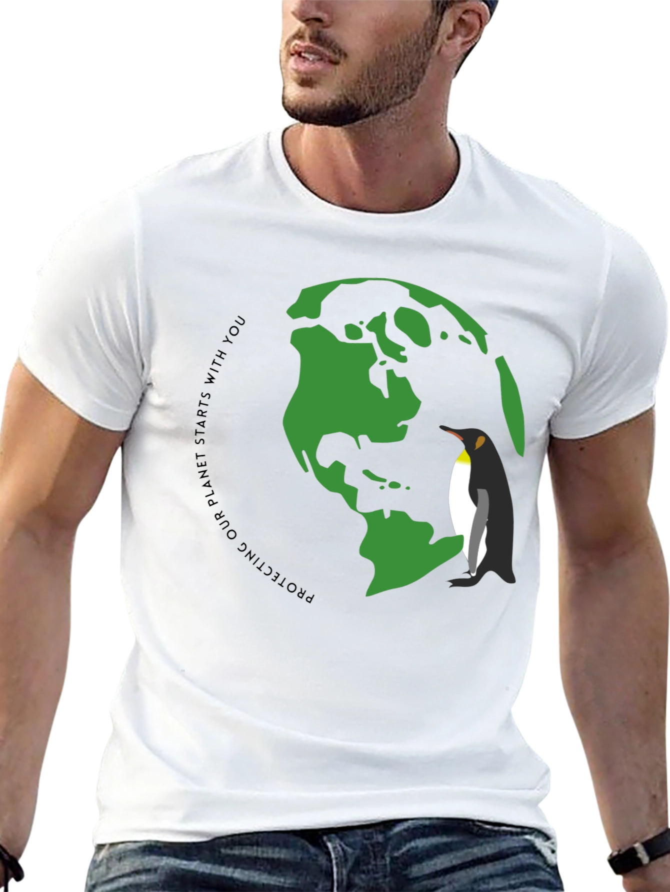 Eco-Friendly Earth Penguin Graphic Tee