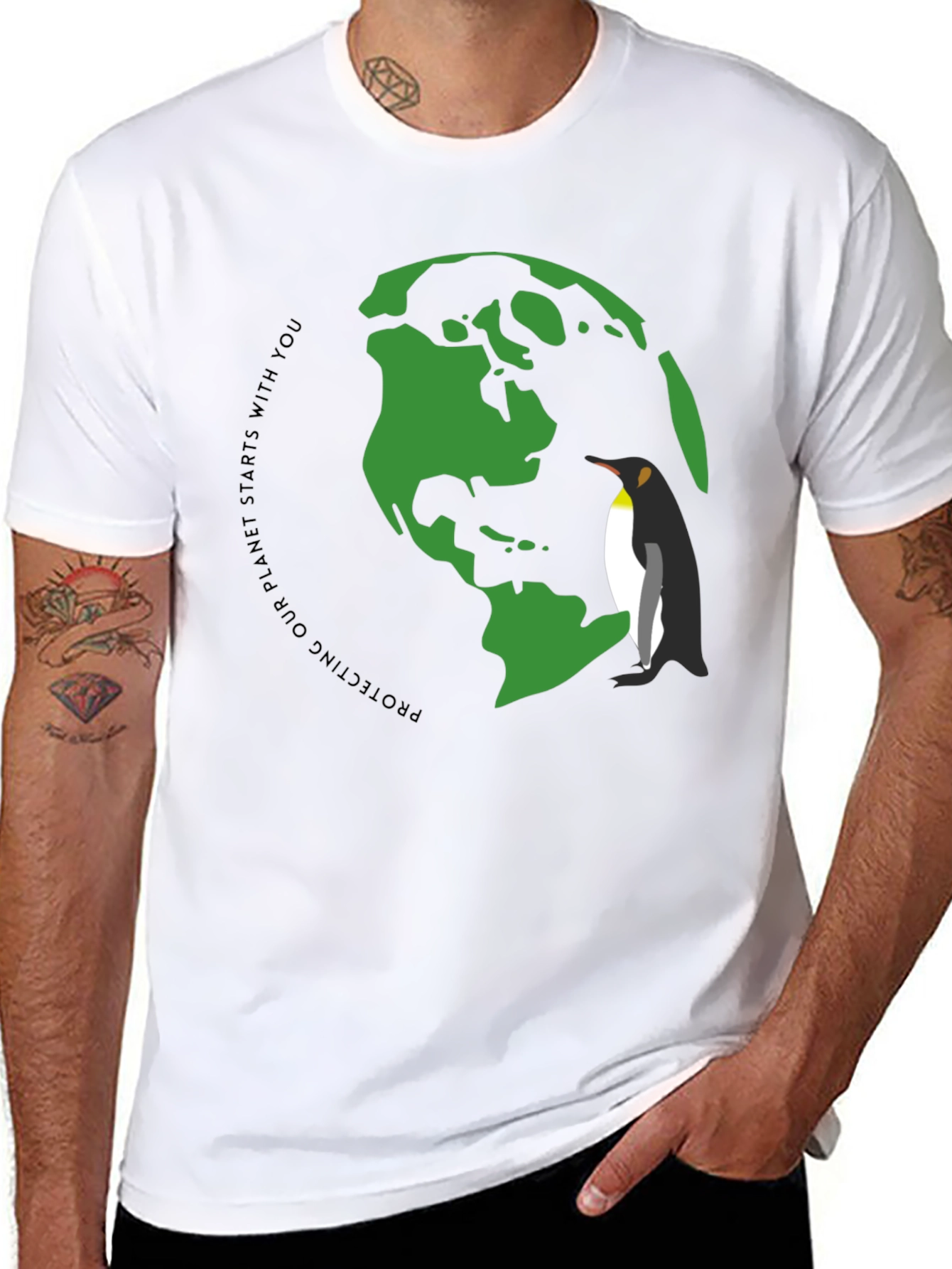 Eco-Friendly Earth Penguin Graphic Tee