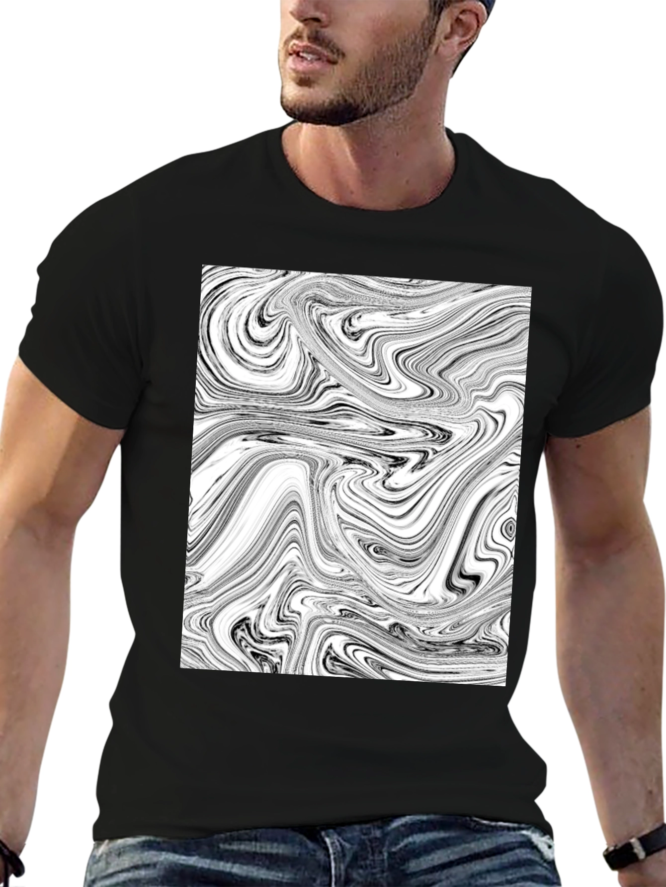 Abstract Swirl Graphic Black T-Shirt