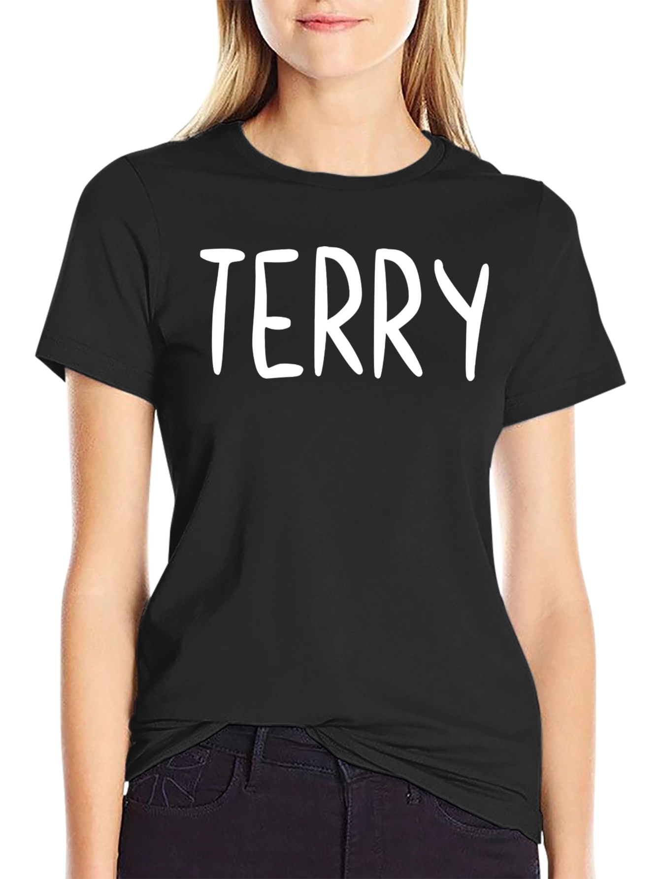 Mens Terry Crew Neck Graphic Tee - Black
